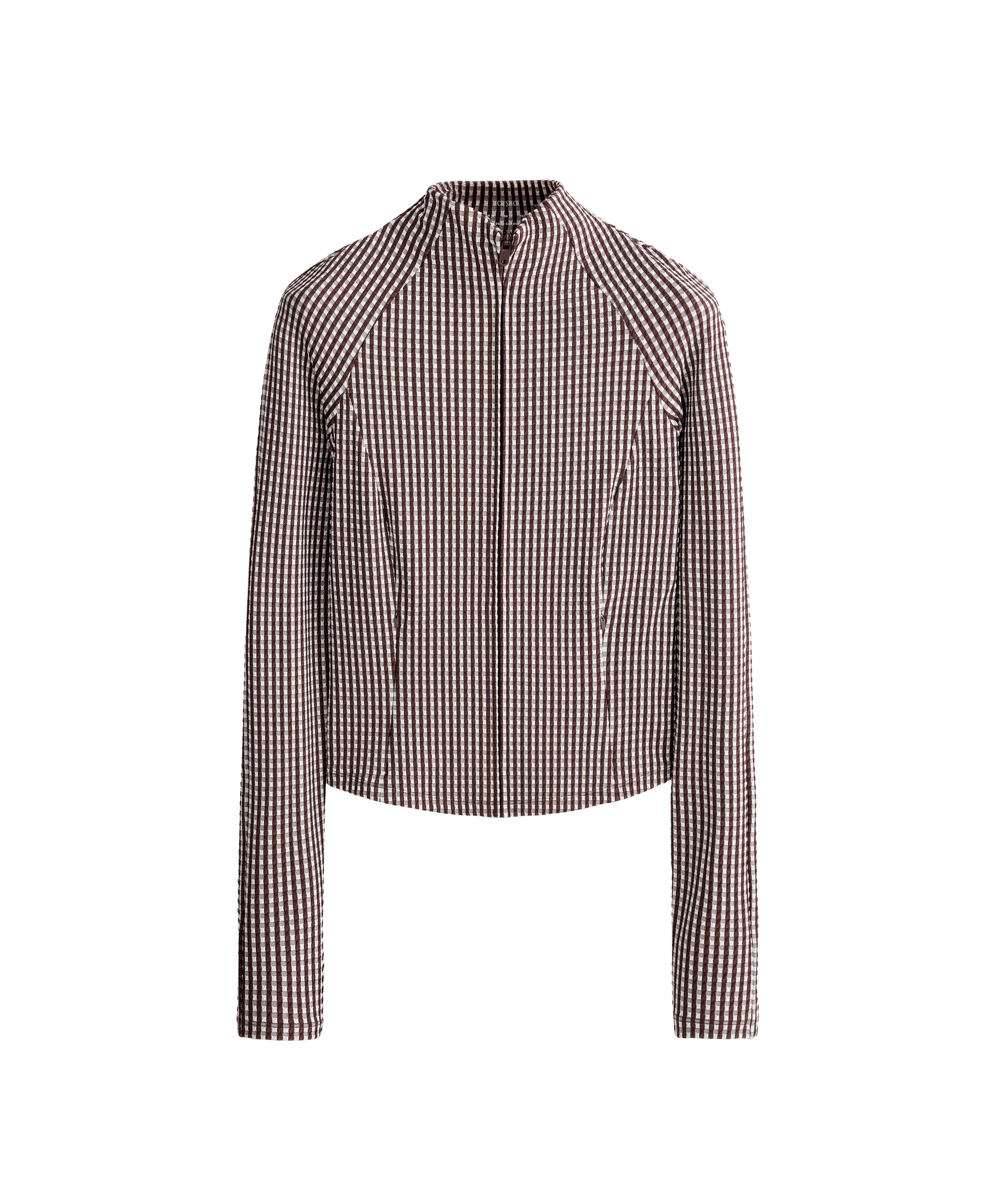 Gingham technical jacket — DARK REDDISH‑BROWN