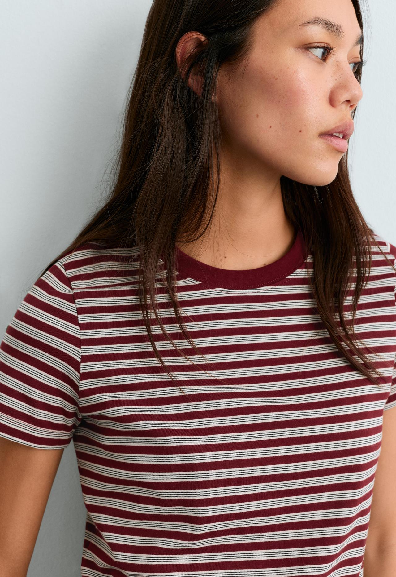Regular short sleeve cotton blend T-shirt — BURGUNDY