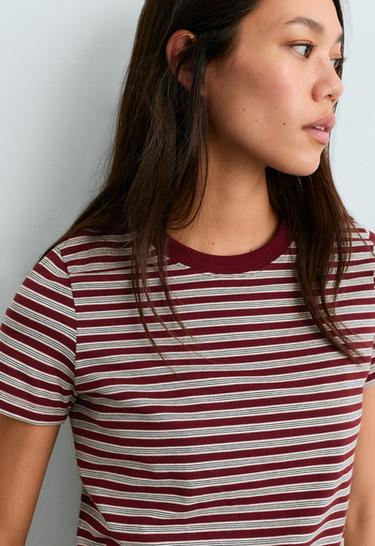 Regular short sleeve cotton blend T-shirt — BURGUNDY 3