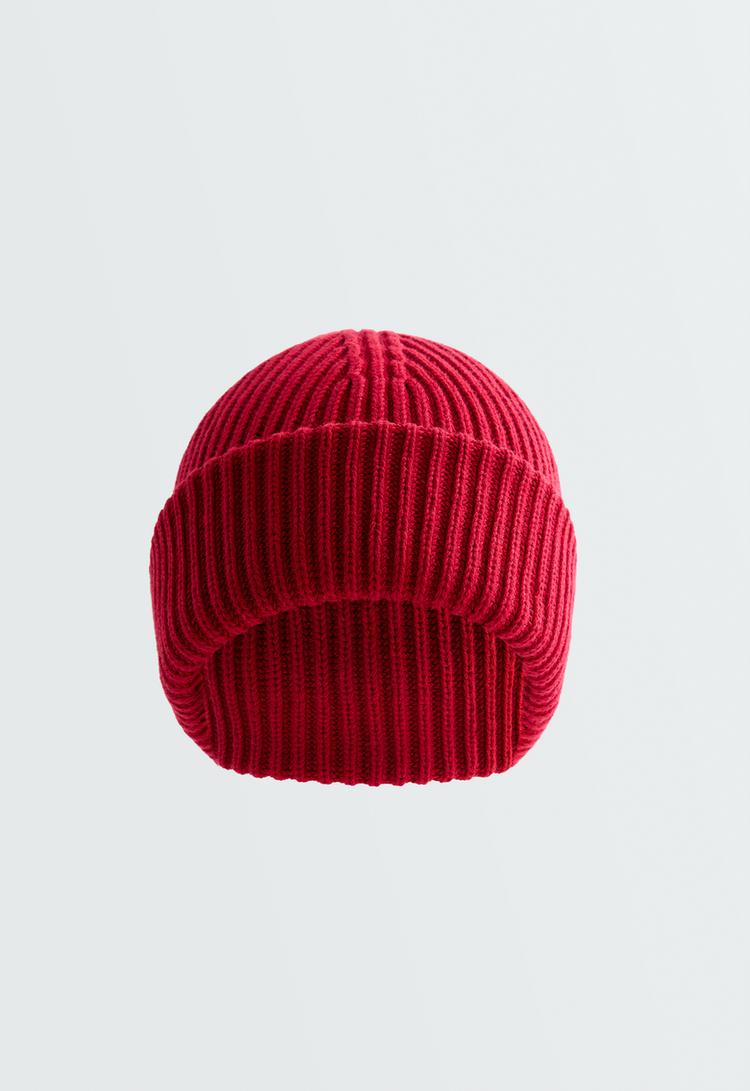 100% cotton ribbed beanie — CORDOVAN RED
