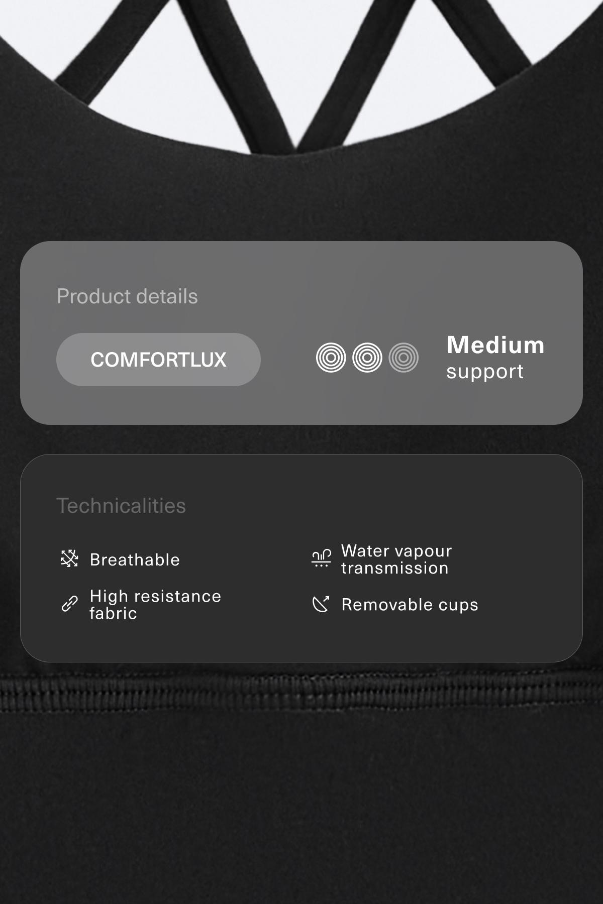 Medium-support Comfortlux sports bra with cups — BLACK