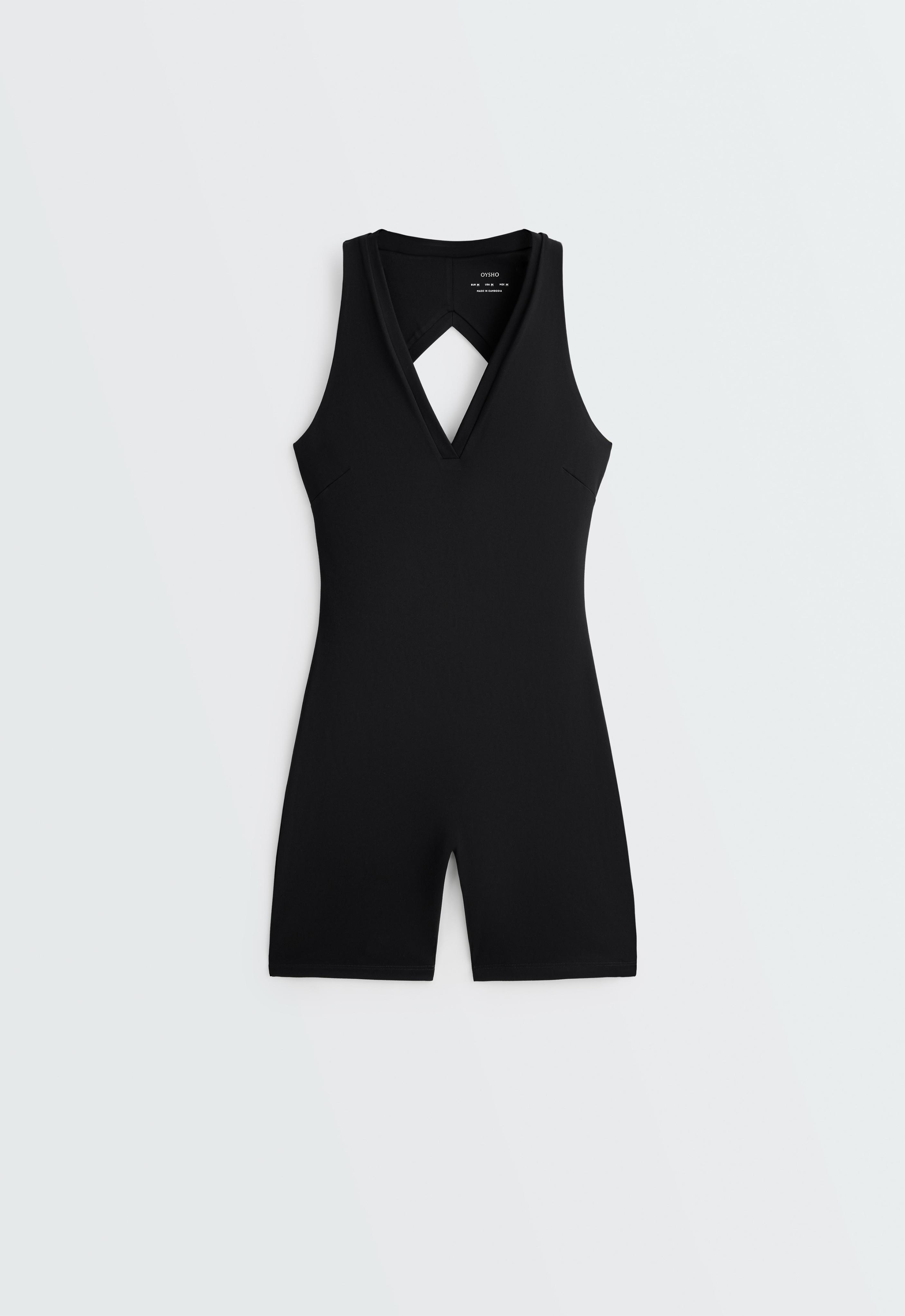 Open-back Comfortlux short jumpsuit — BLACK