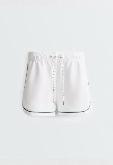 Cotton piqué shorts with piping — WHITE  7