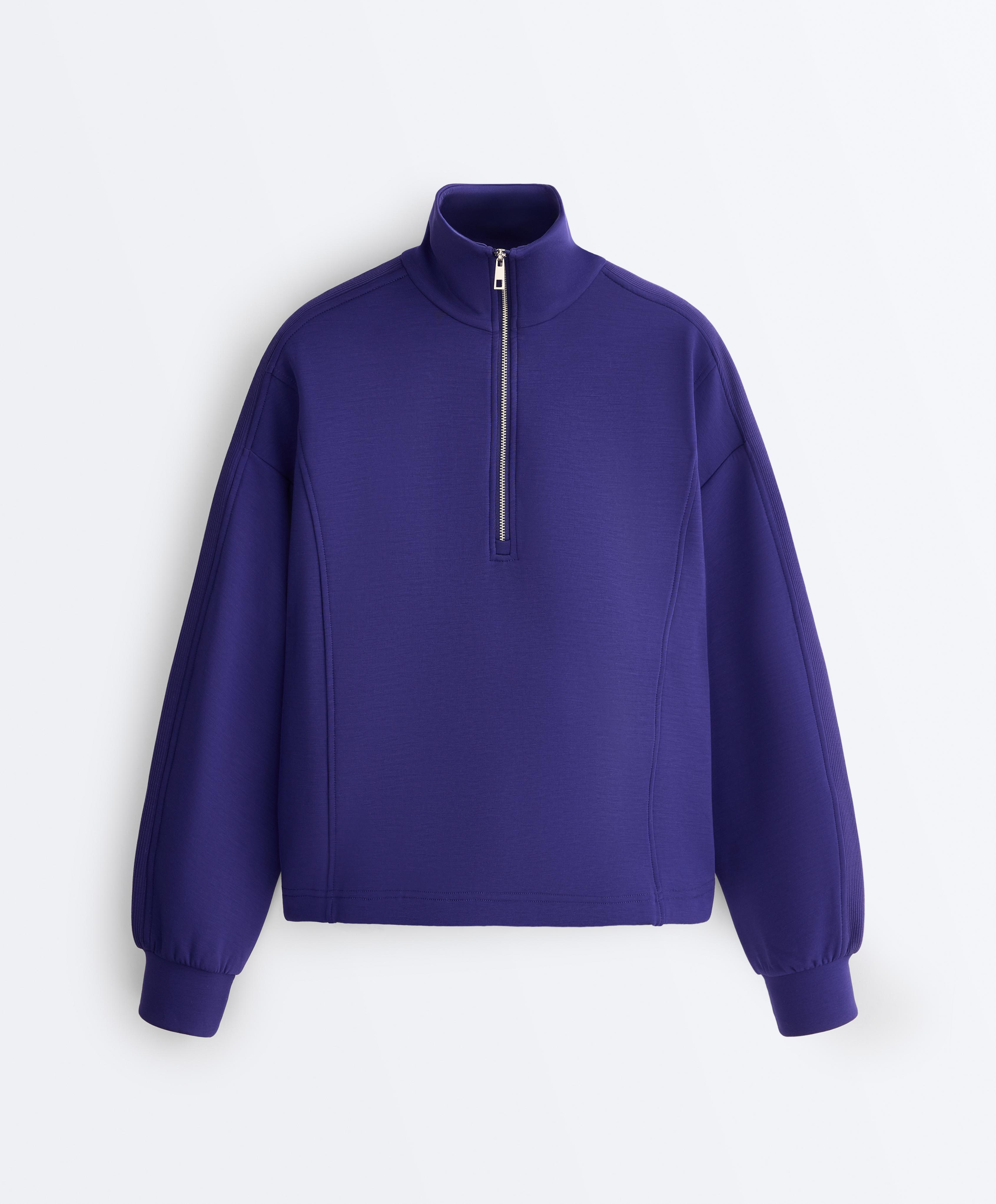 Half-zip sweatshirt with Brushed modal — COBALT