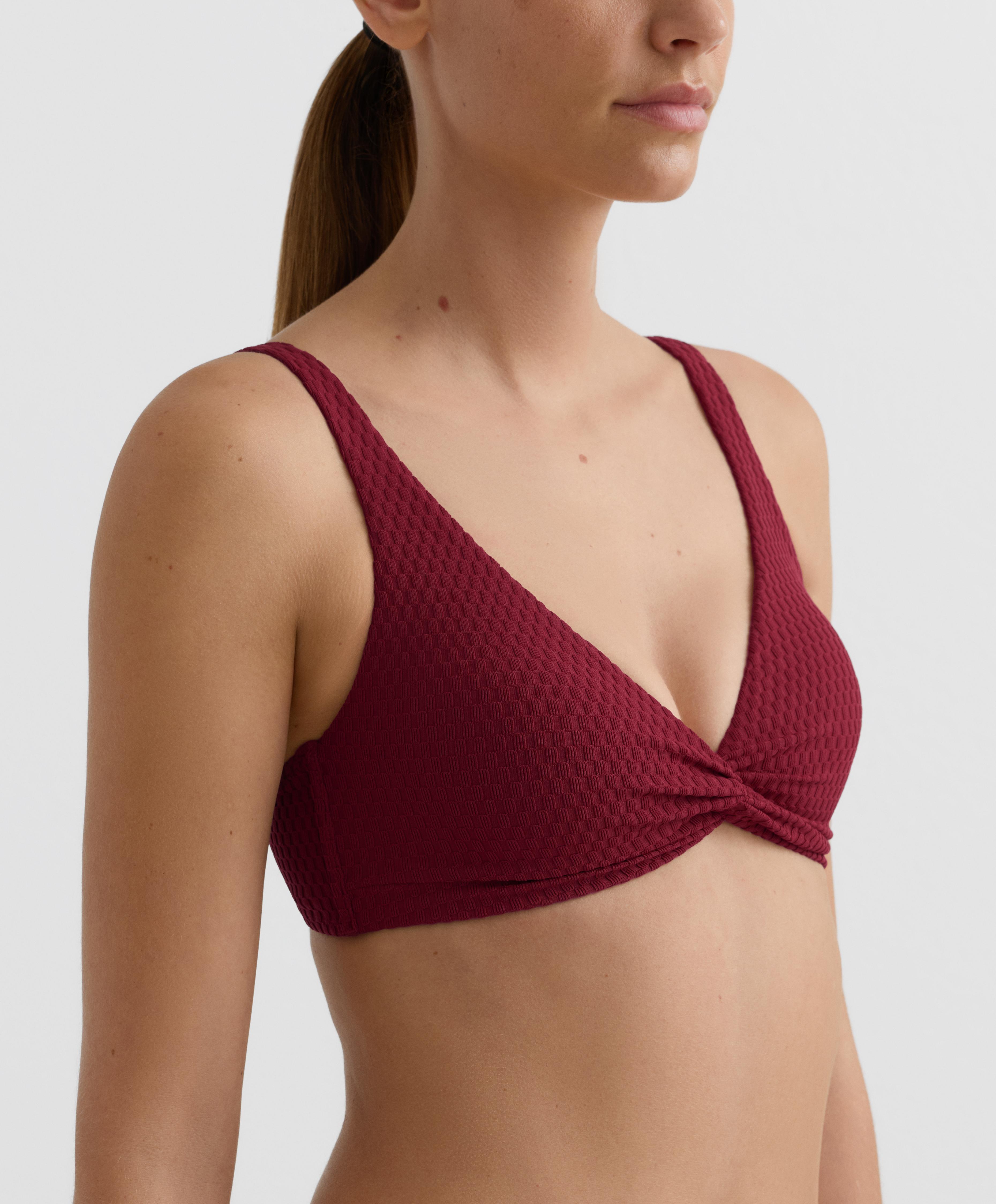 Mini check jacquard halter bikini top — PALE PLUM
