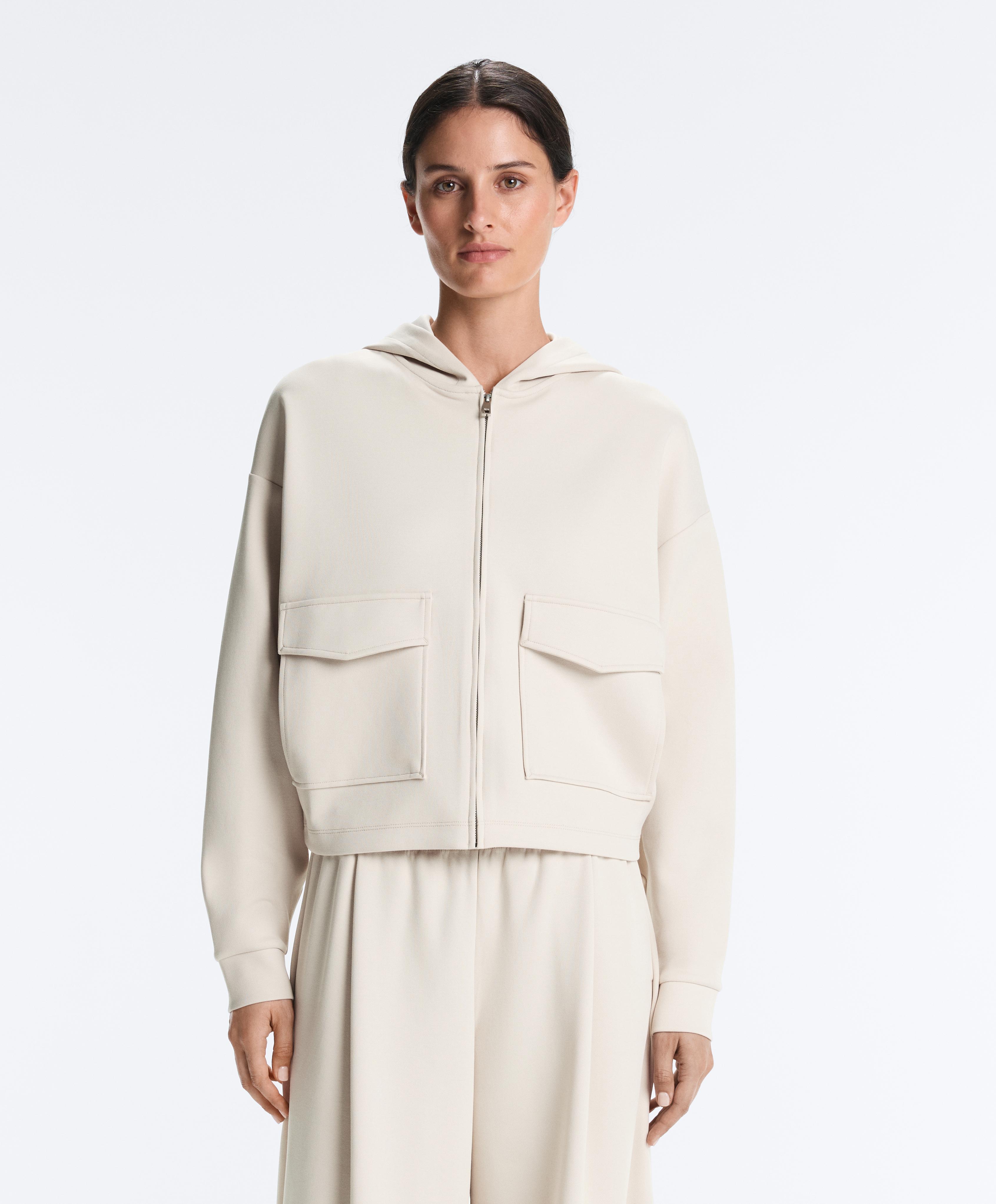 Hooded piqué cotton jacket — PALE MINK