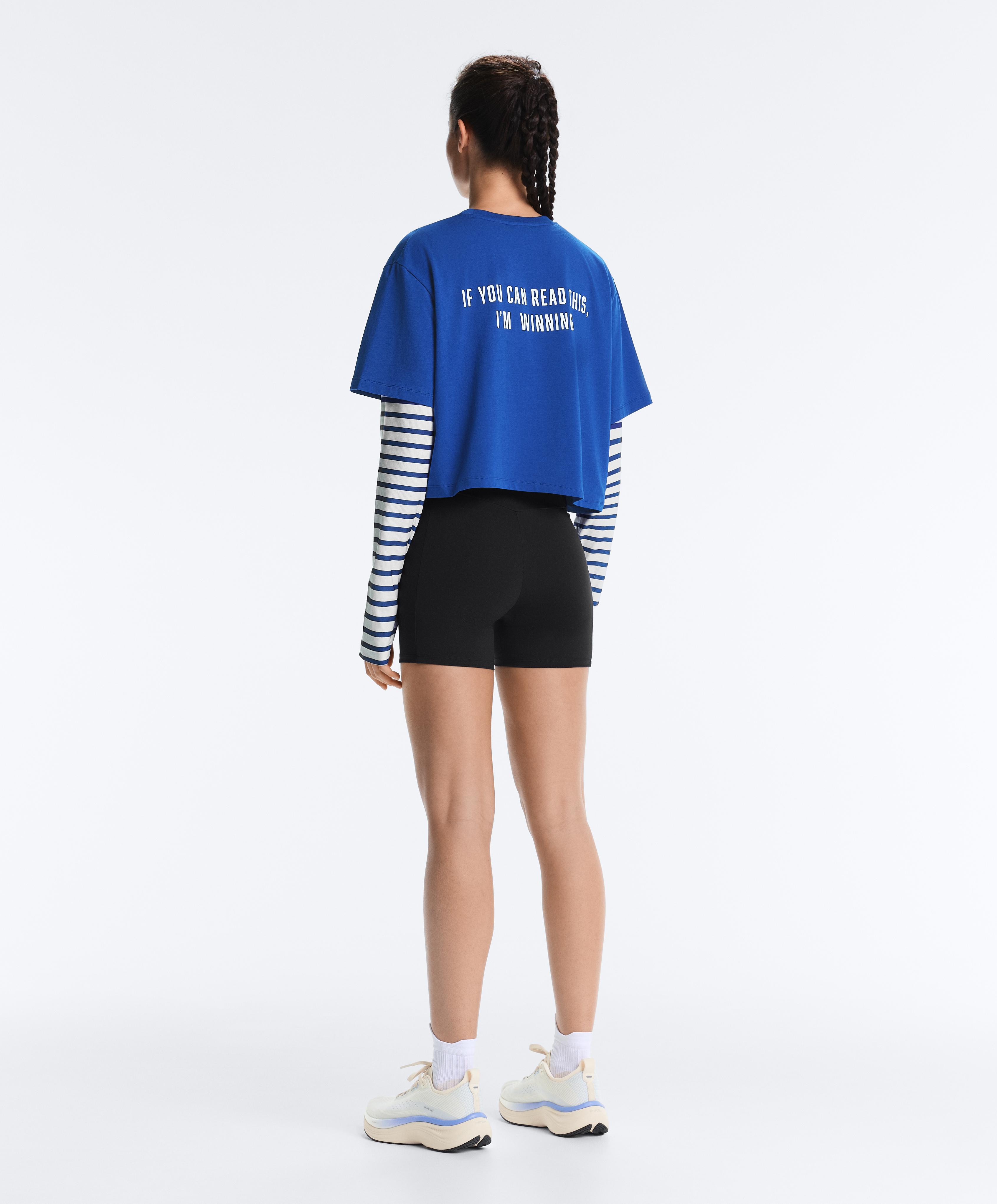 Boxy cropped cotton blend slogan T-shirt — ELECTRIC BLUE