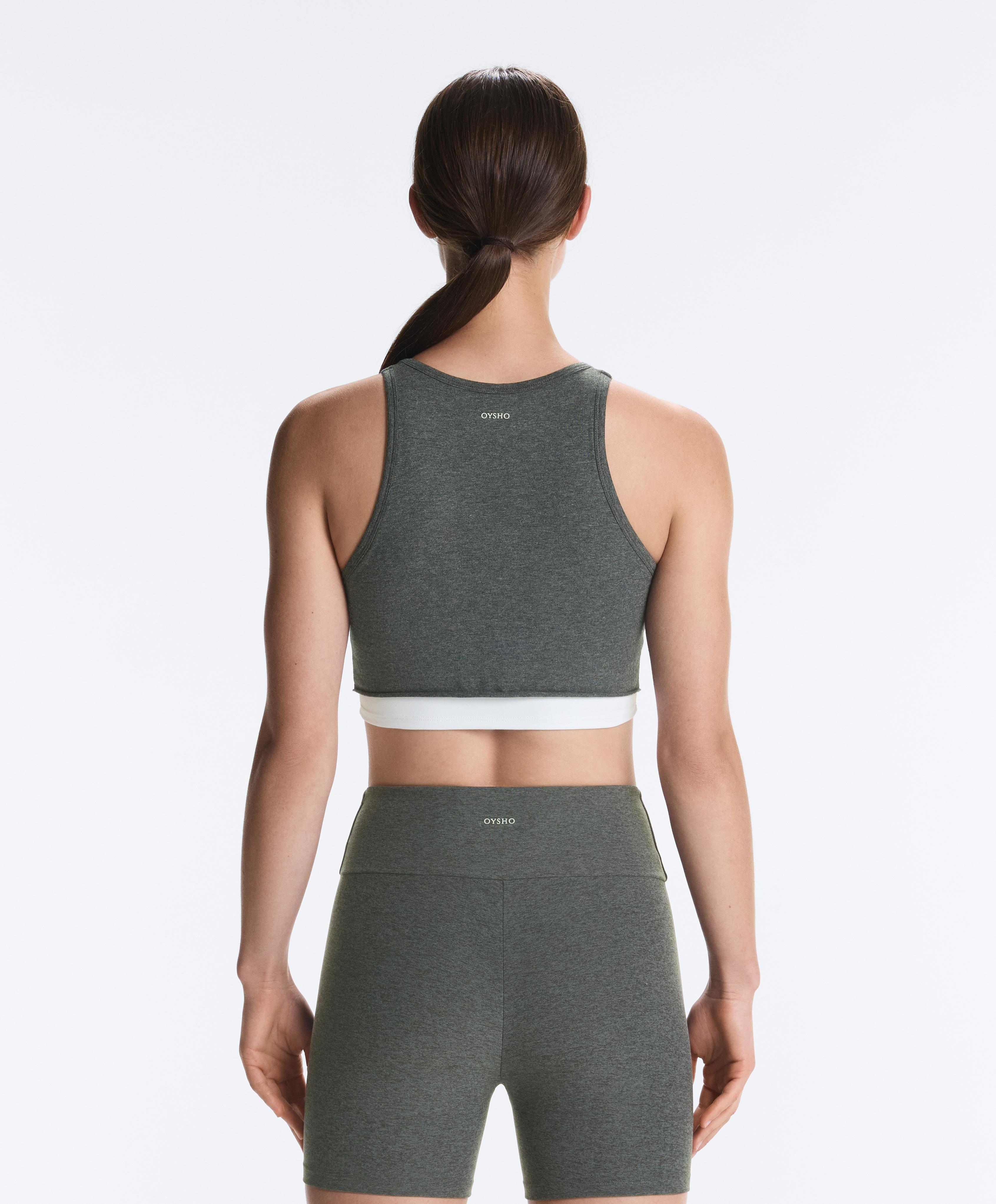 Tank top s halter výstrihom a prekrývaním, melanžový efekt Tank top s halter výstrihom a prekrývaním, melanžový efekt