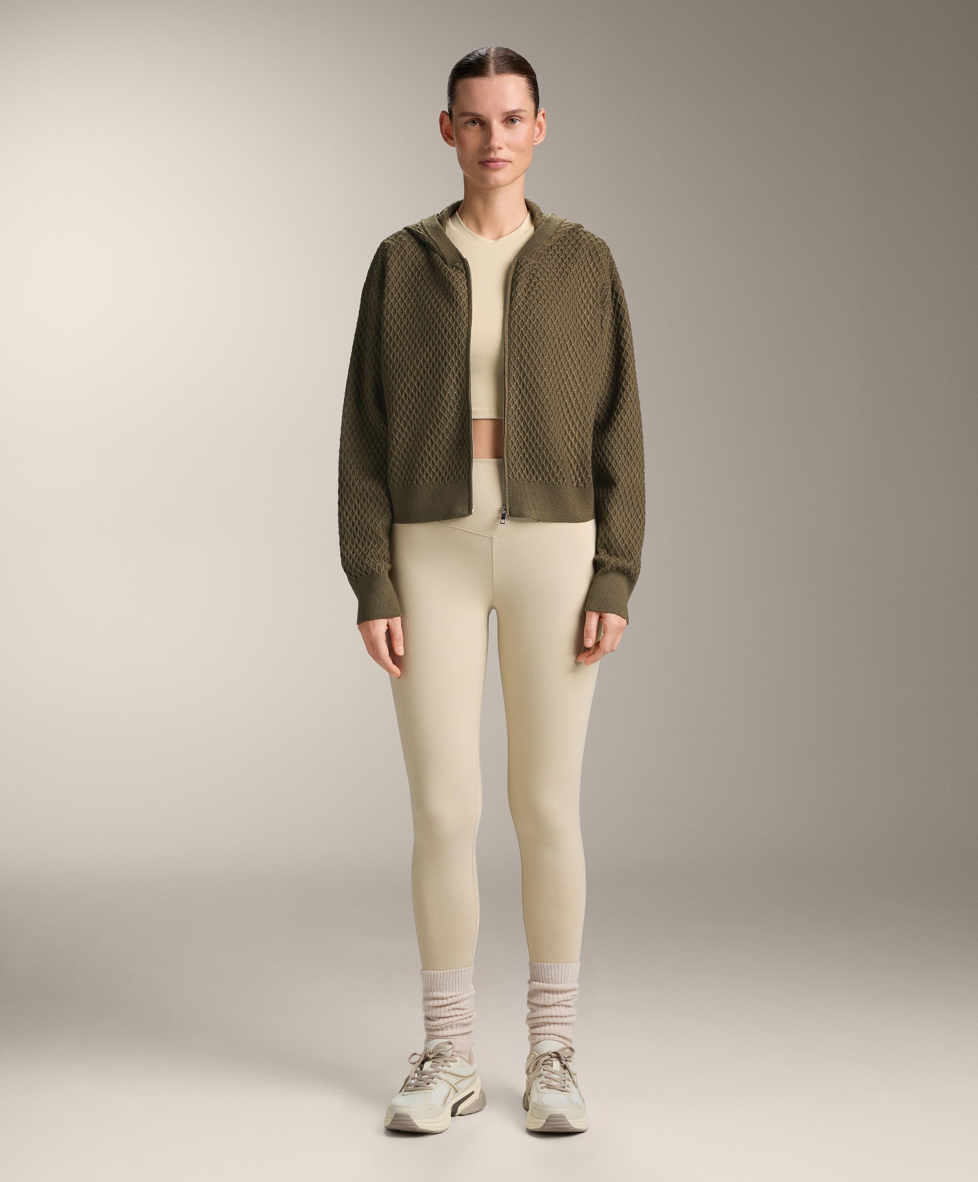 Structured knit hooded jacket — OLIVE GREEN