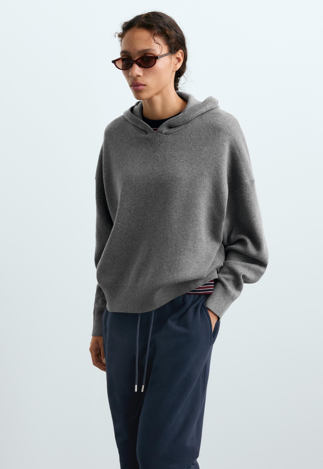 Cotton-blend knit hoodie — MOTTLED GREY MELANGE