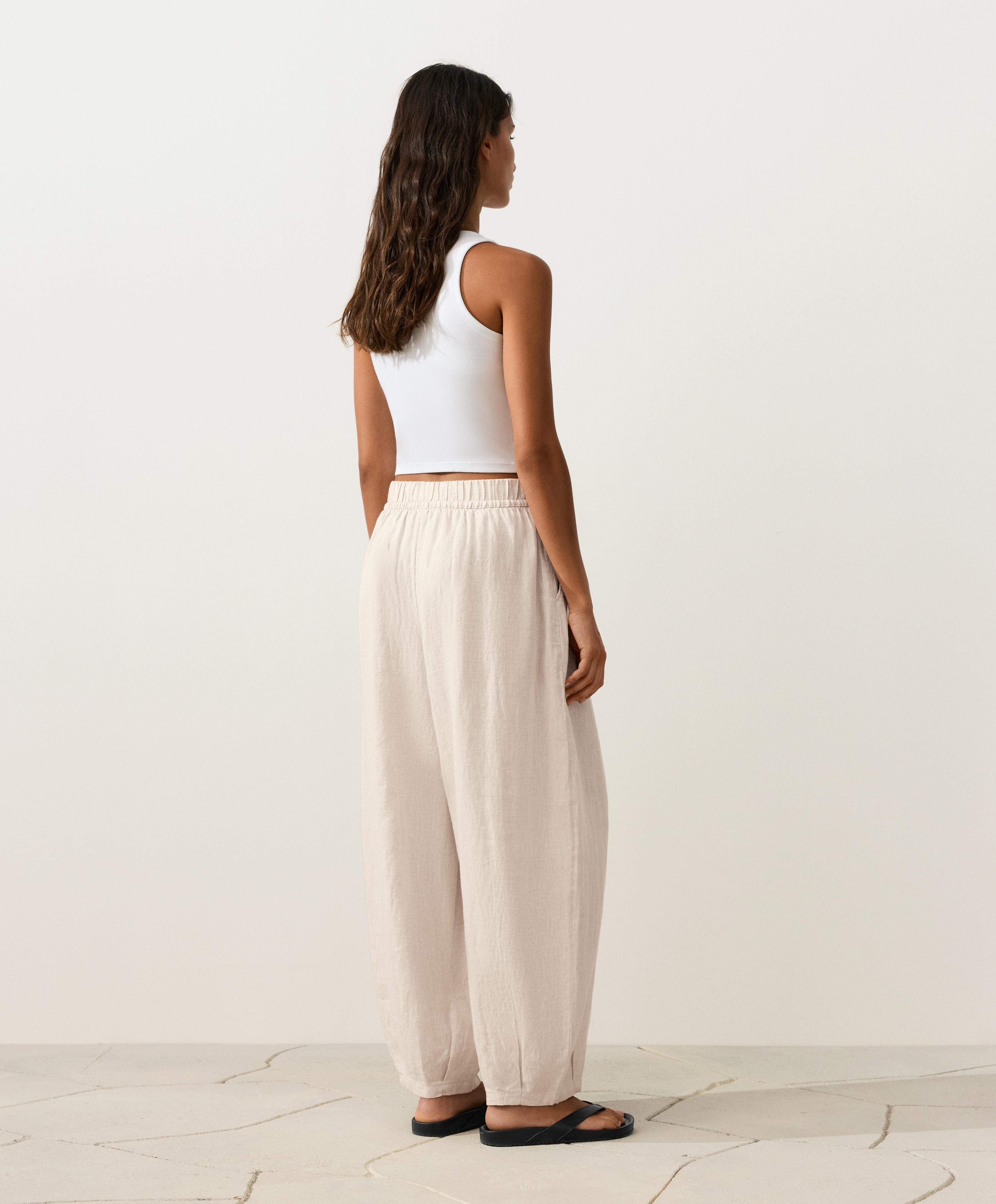 100% linen balloon trousers — SAND MELANGE
