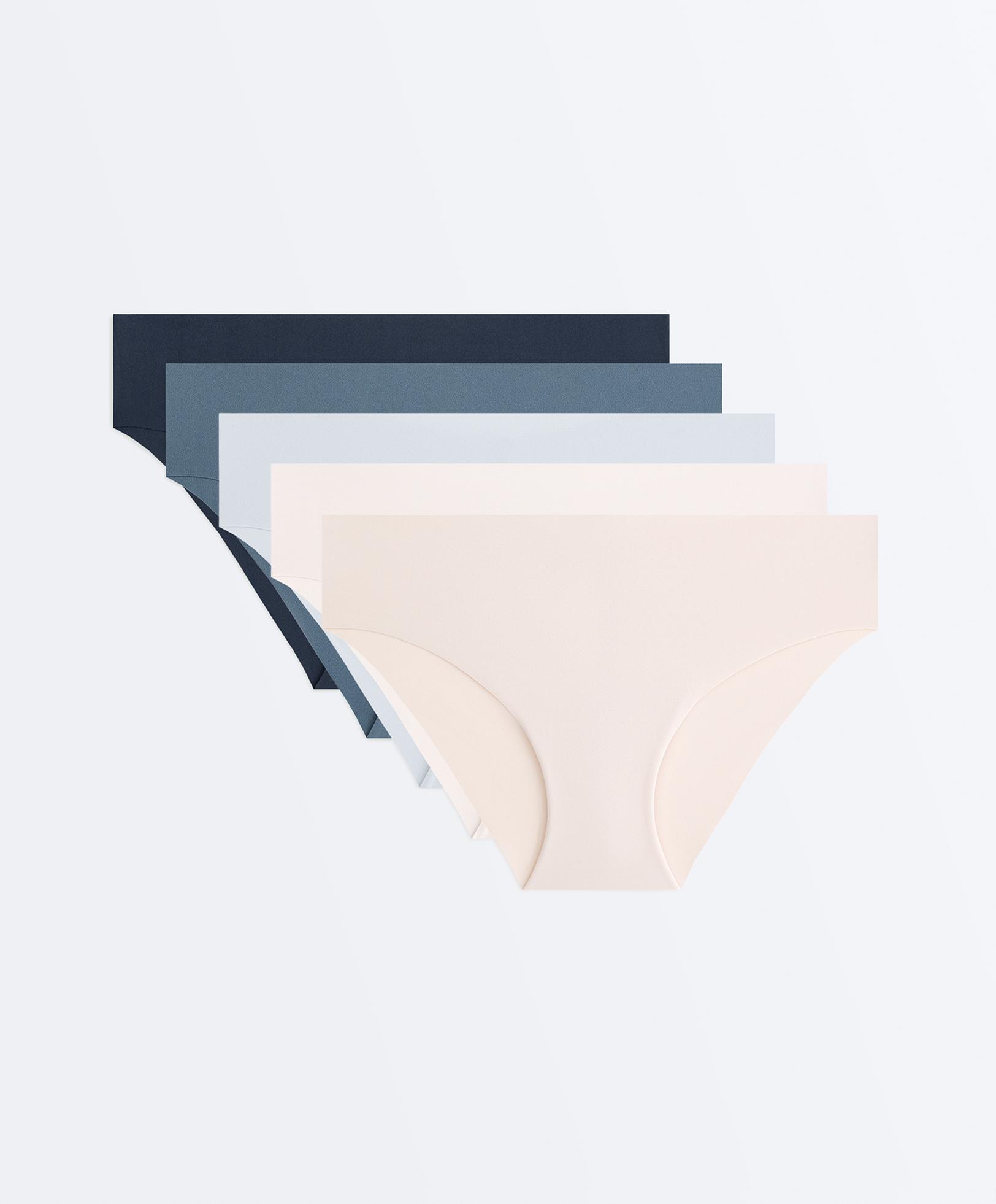5 laser-cut invisible polyamide blend hipster briefs — MID GREY-BLUE