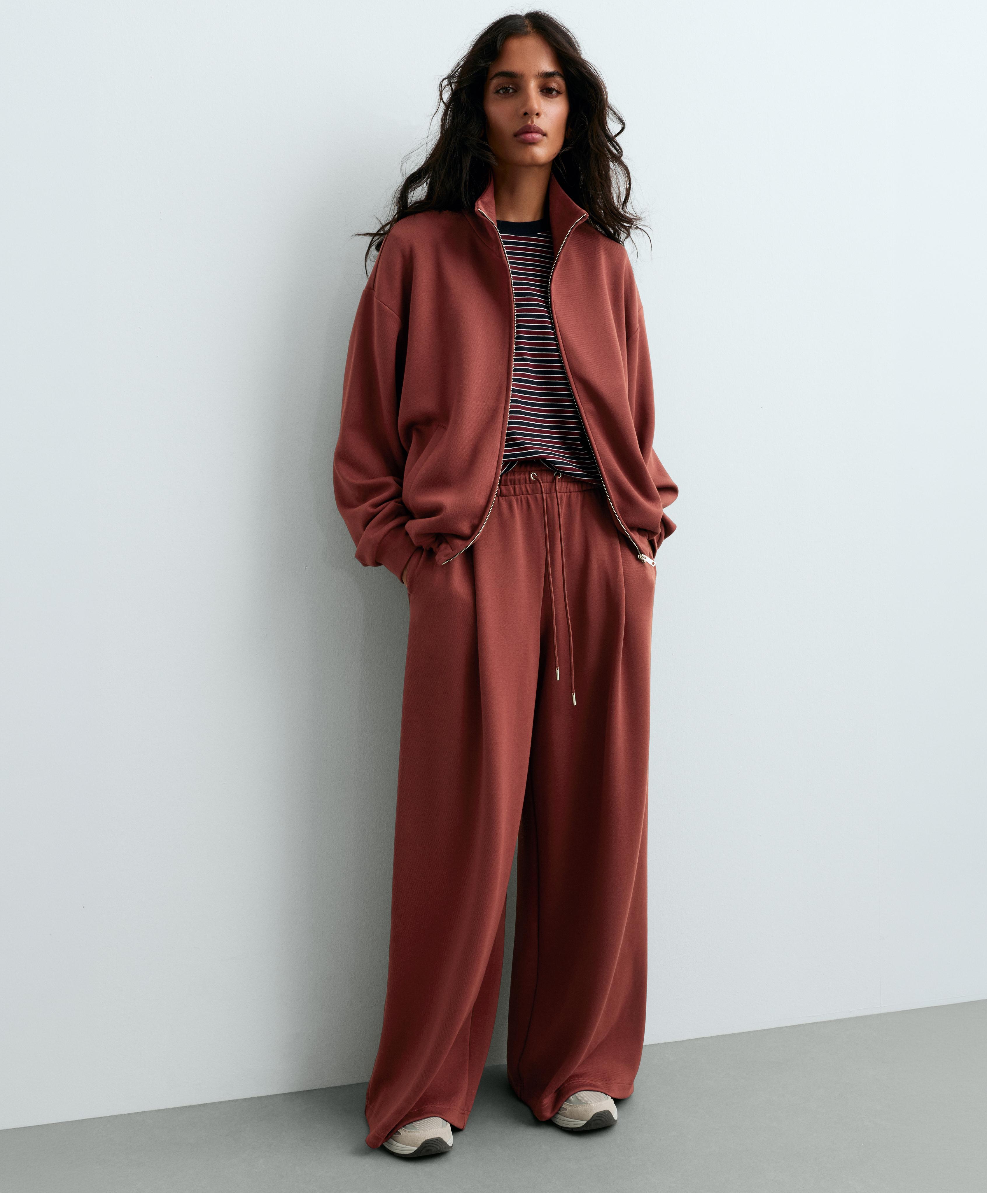 Pleated wide-leg trousers — DARK BRICK