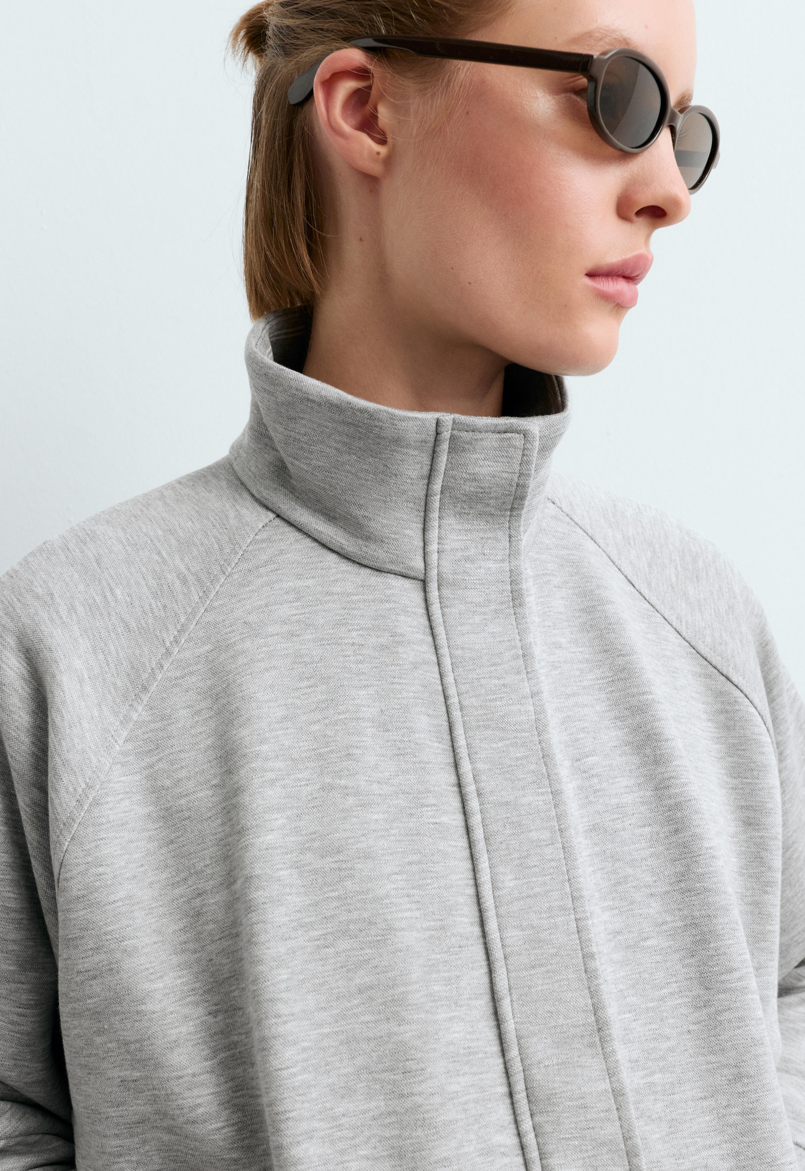High neck piqué jacket — GREY MELANGE
