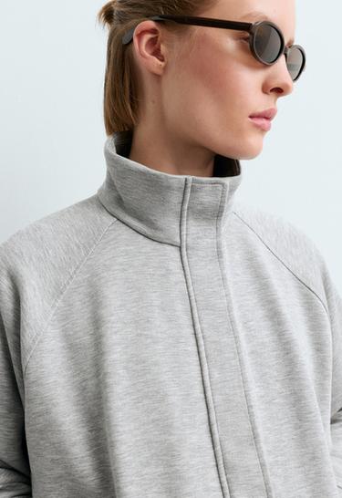 High neck piqué jacket — GREY MELANGE 4