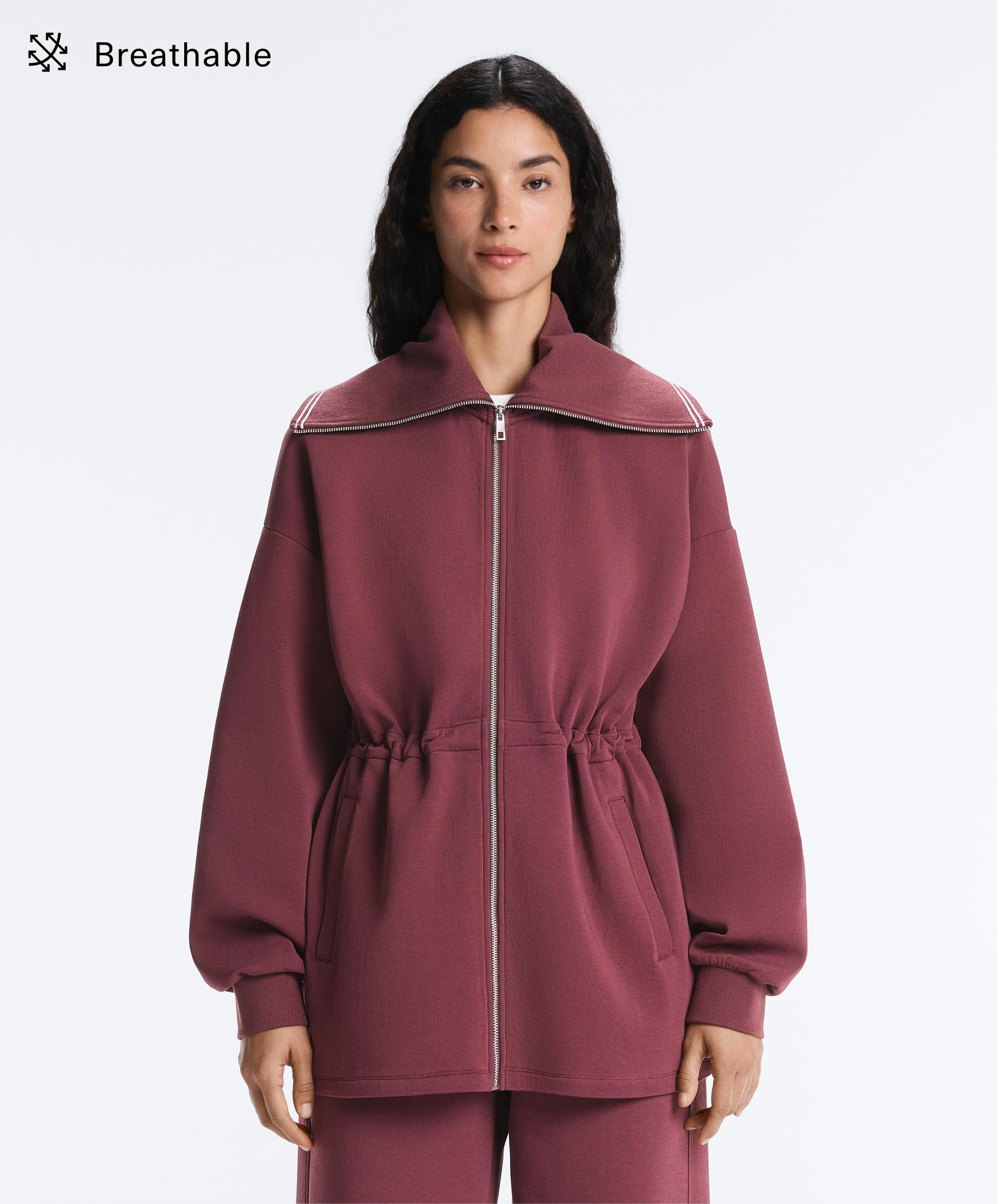 Veste longue col montant mélange coton