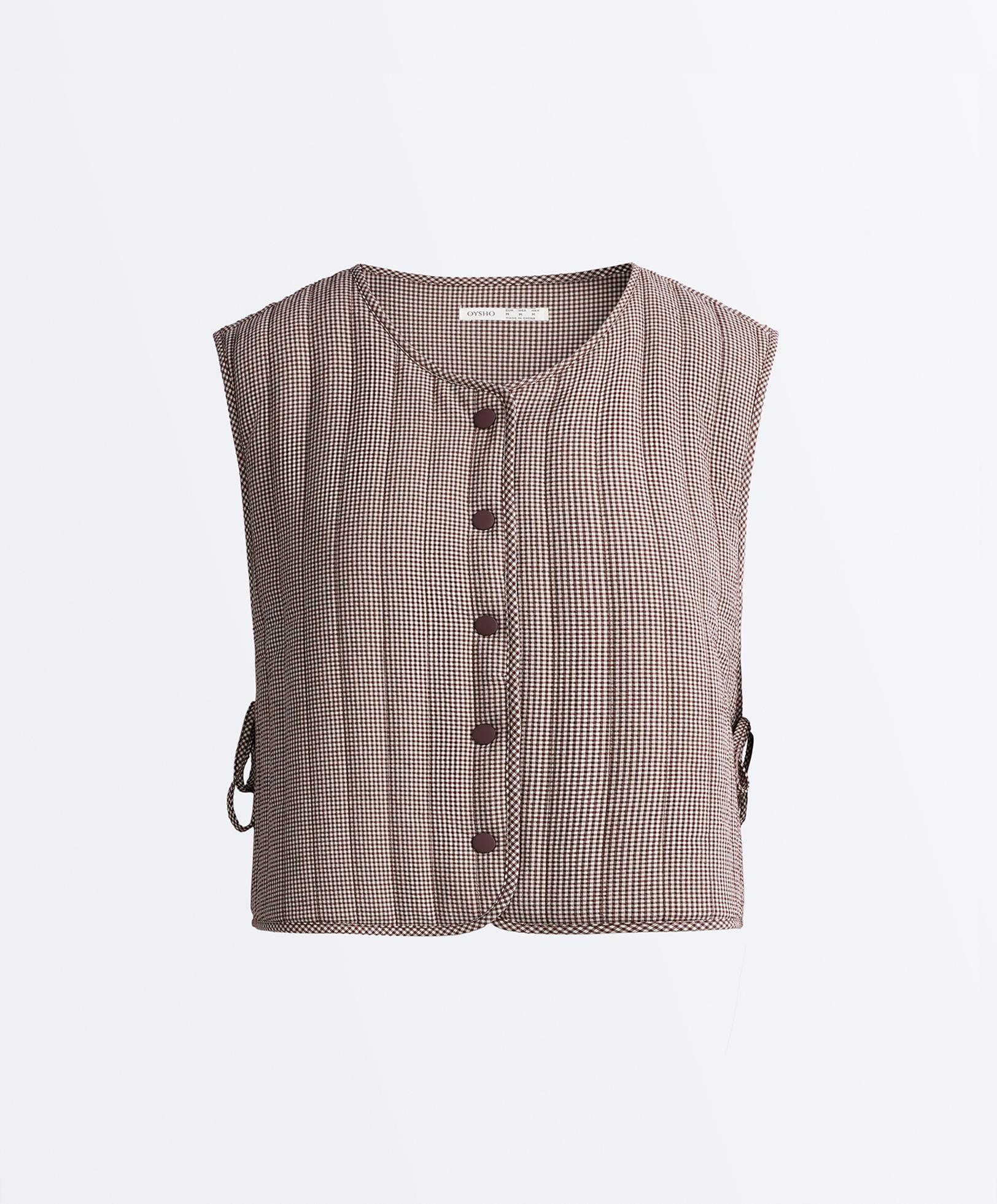 Gingham quilted gilet — MID-BROWN