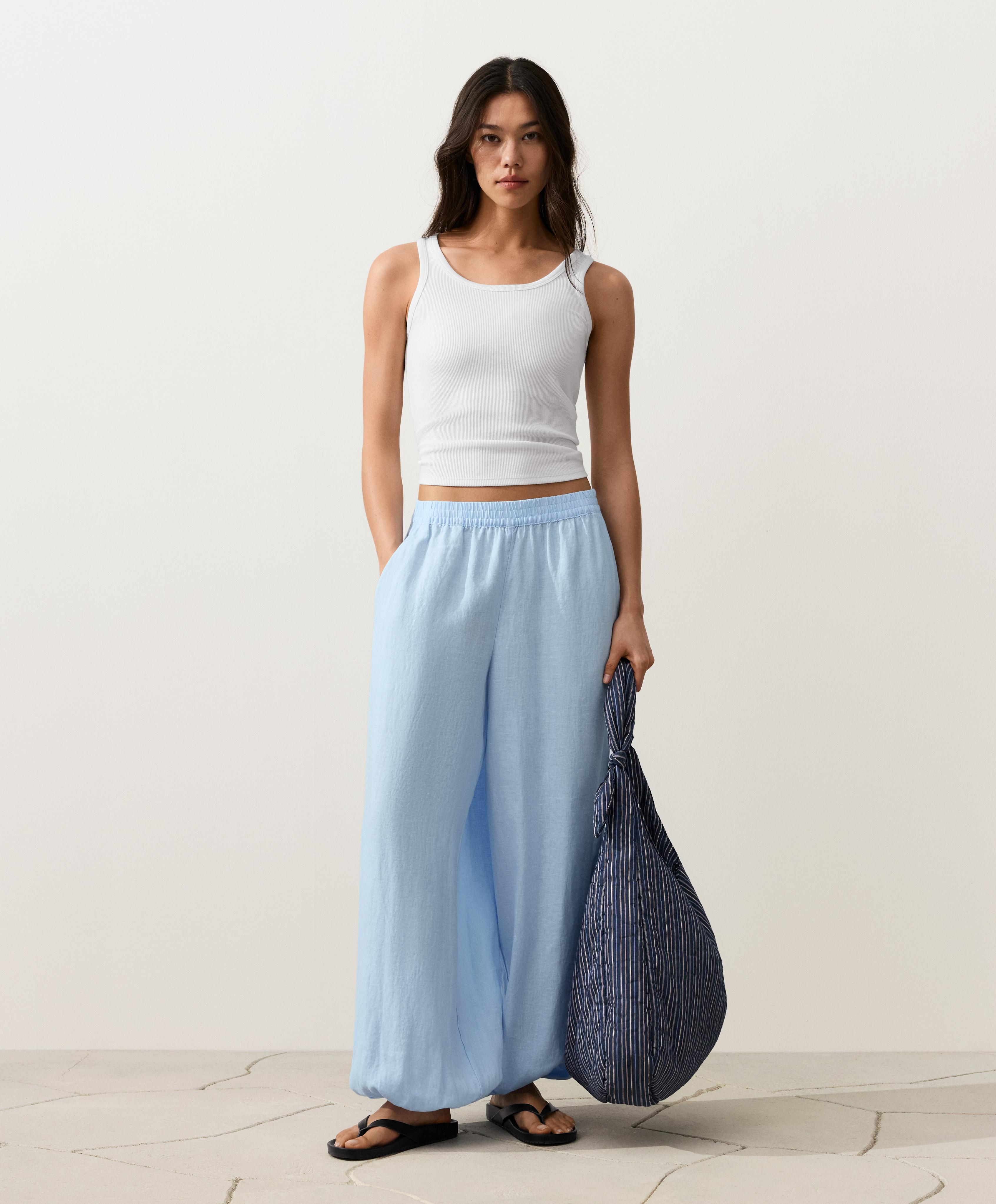 100% linen bloomer trousers — SKY BLUE