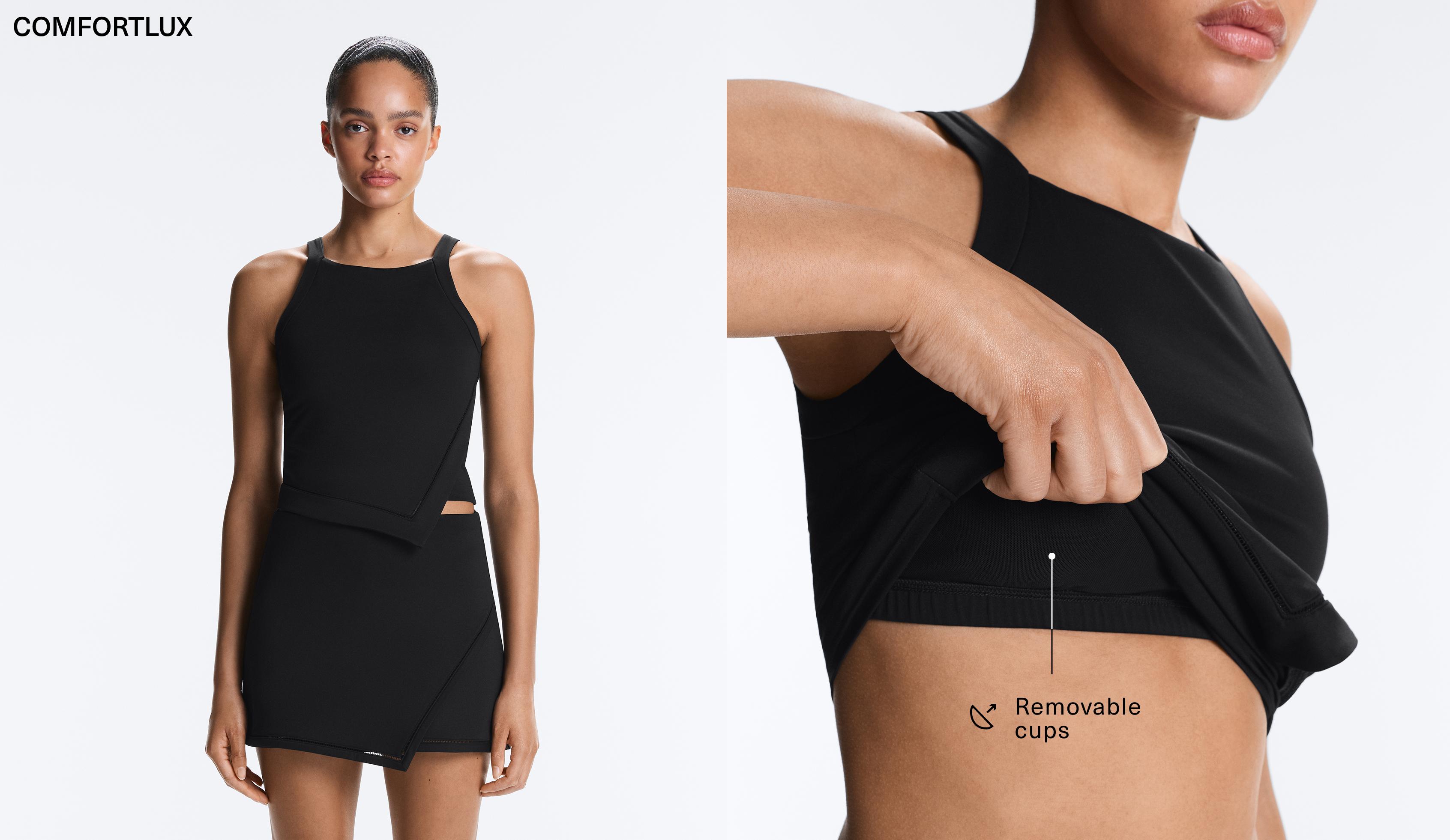 Comfortlux halterneck tank top with hemstitch — BLACK