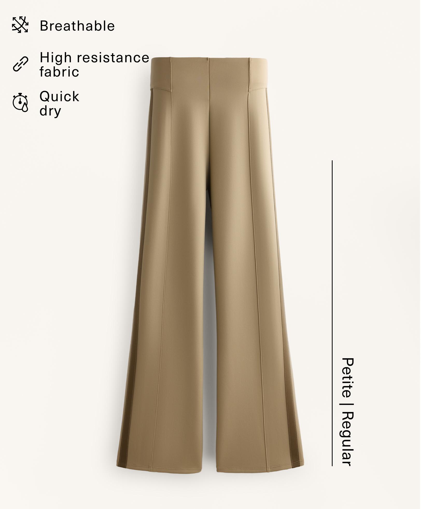 High rise neoprene-effect straight-leg trousers with piping