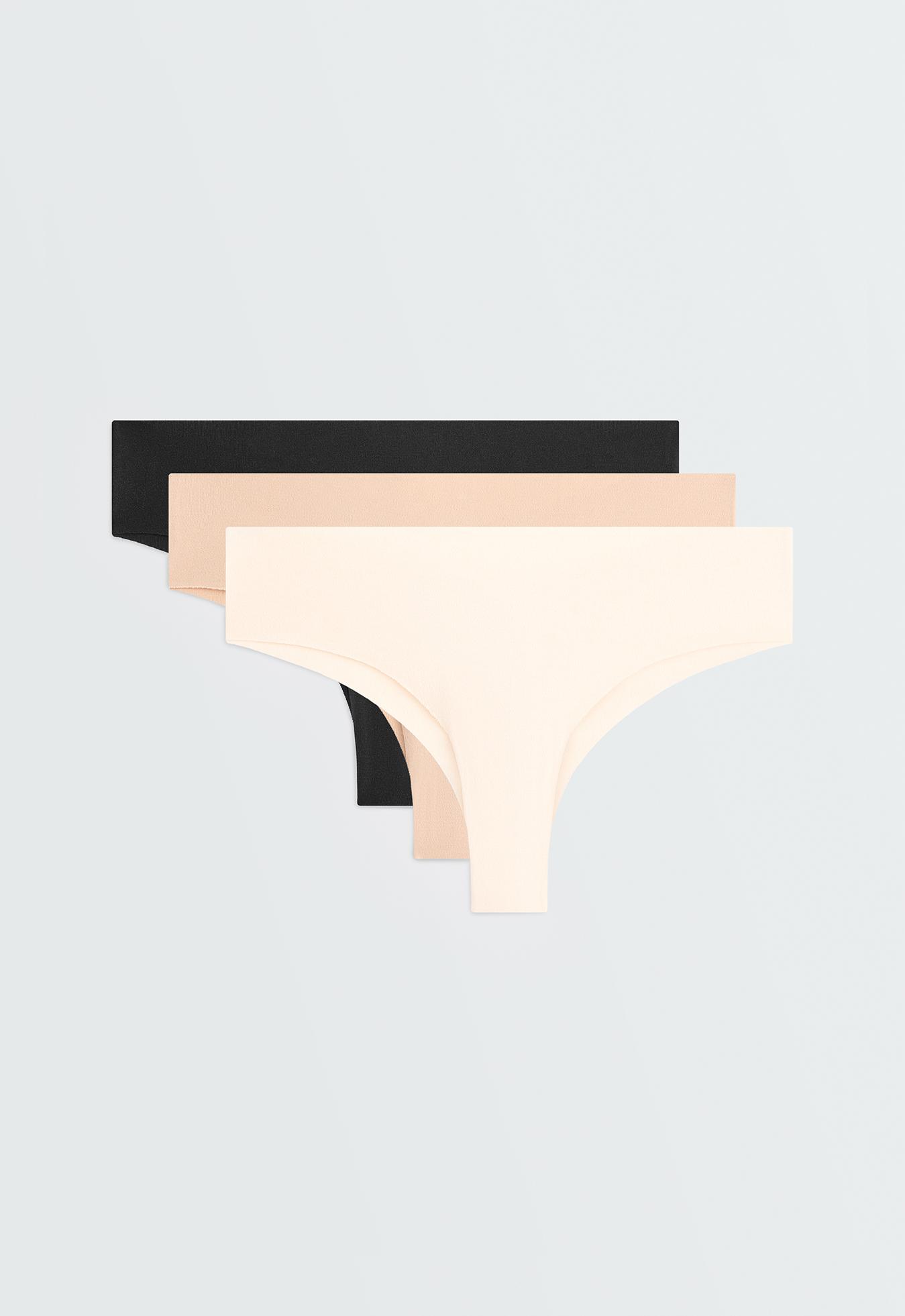 3 invisible cotton blend laser-cut Brazilian briefs — BEIGE