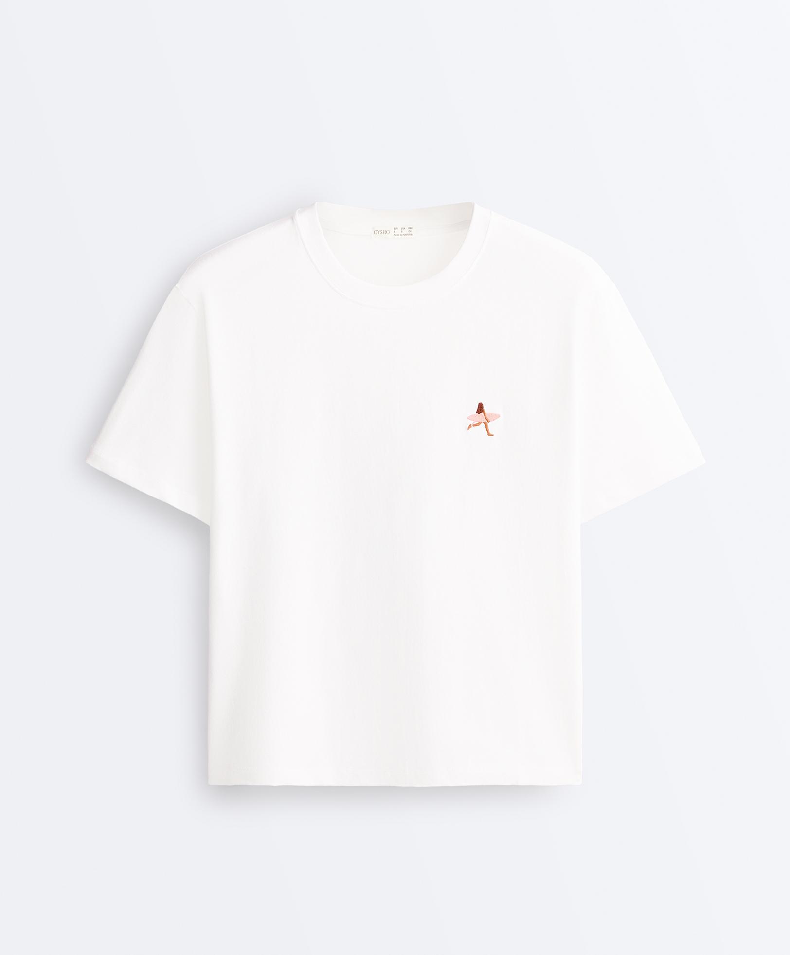 Embroidered boxy cotton blend T-shirt — WHITE