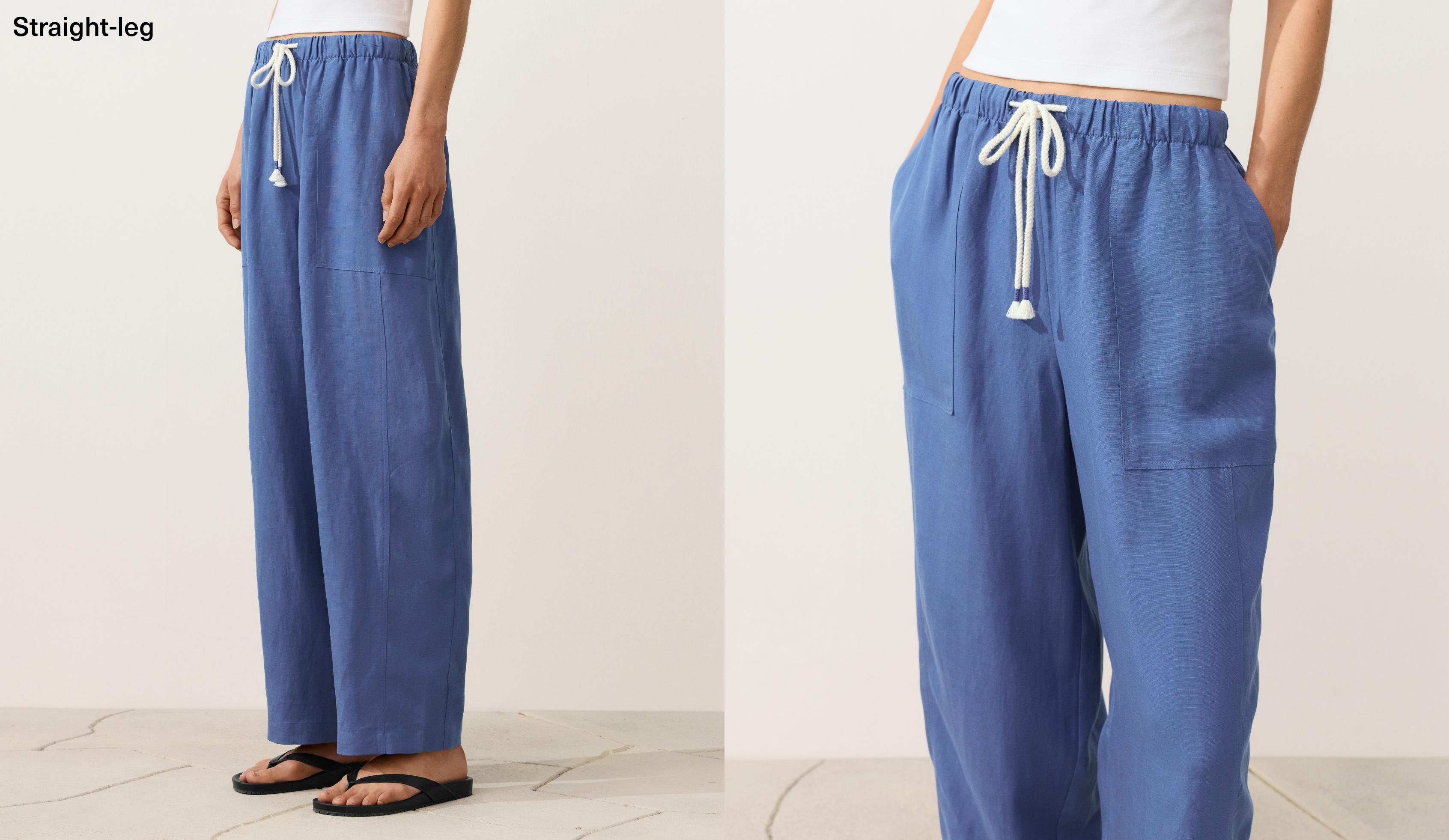 Lyocell blend and 24% linen straight trousers — MID-WASHED BLUE