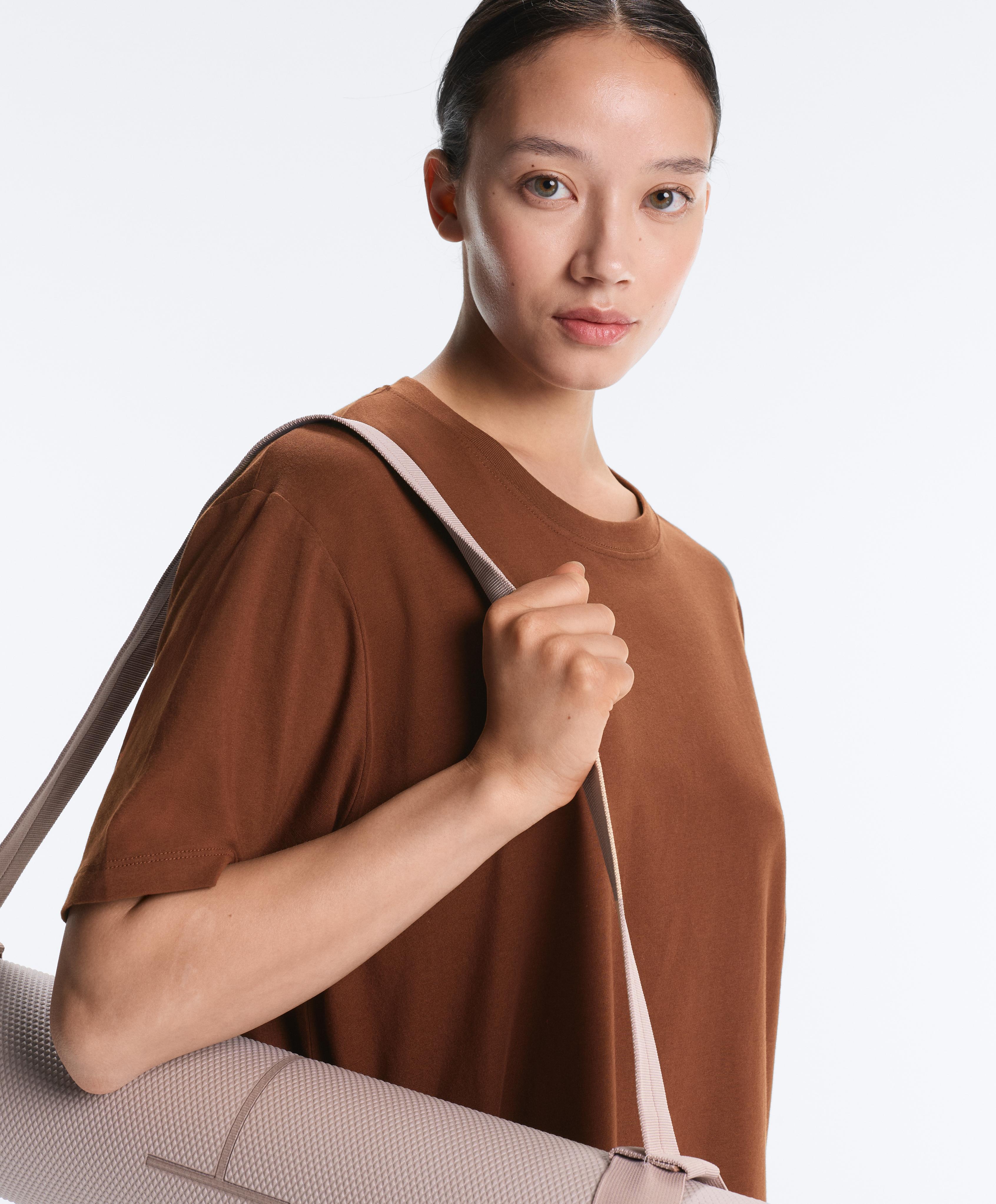 Oversize cotton blend short-sleeved T-shirt — COFFEE