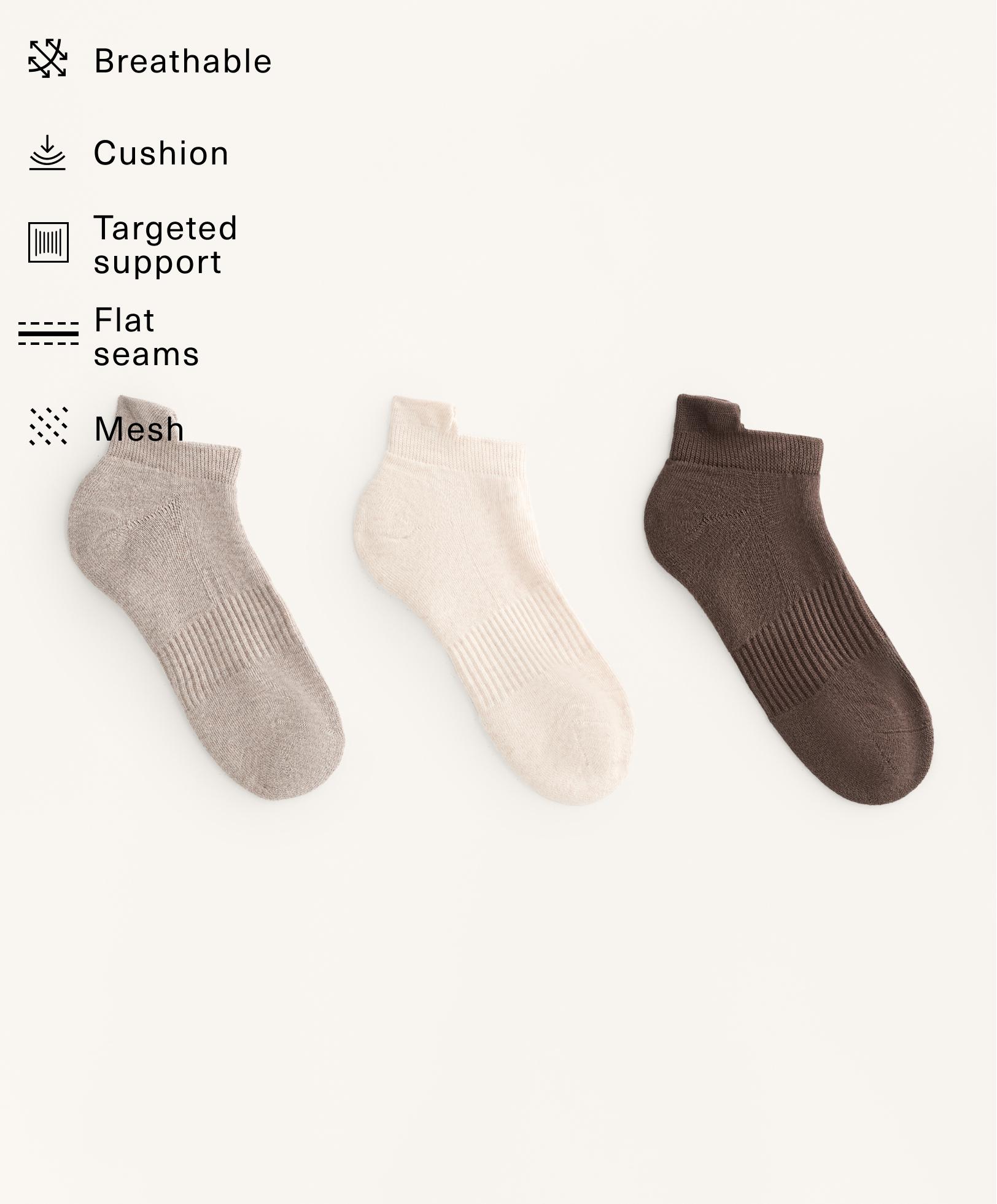 3 pairs of cotton blend sports sneaker socks with heel tab
