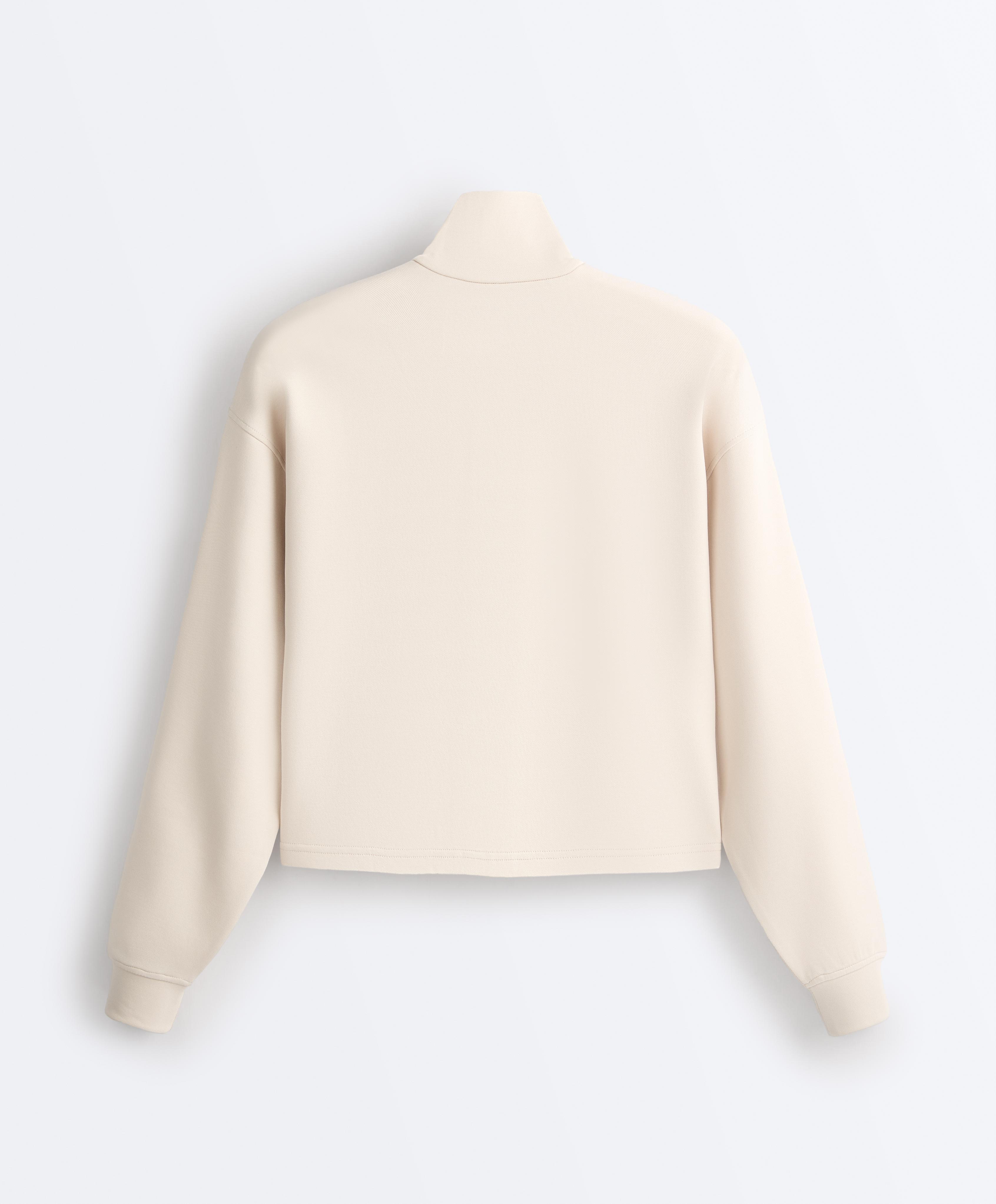 High collar pique jacket with cotton — PALE BEIGE