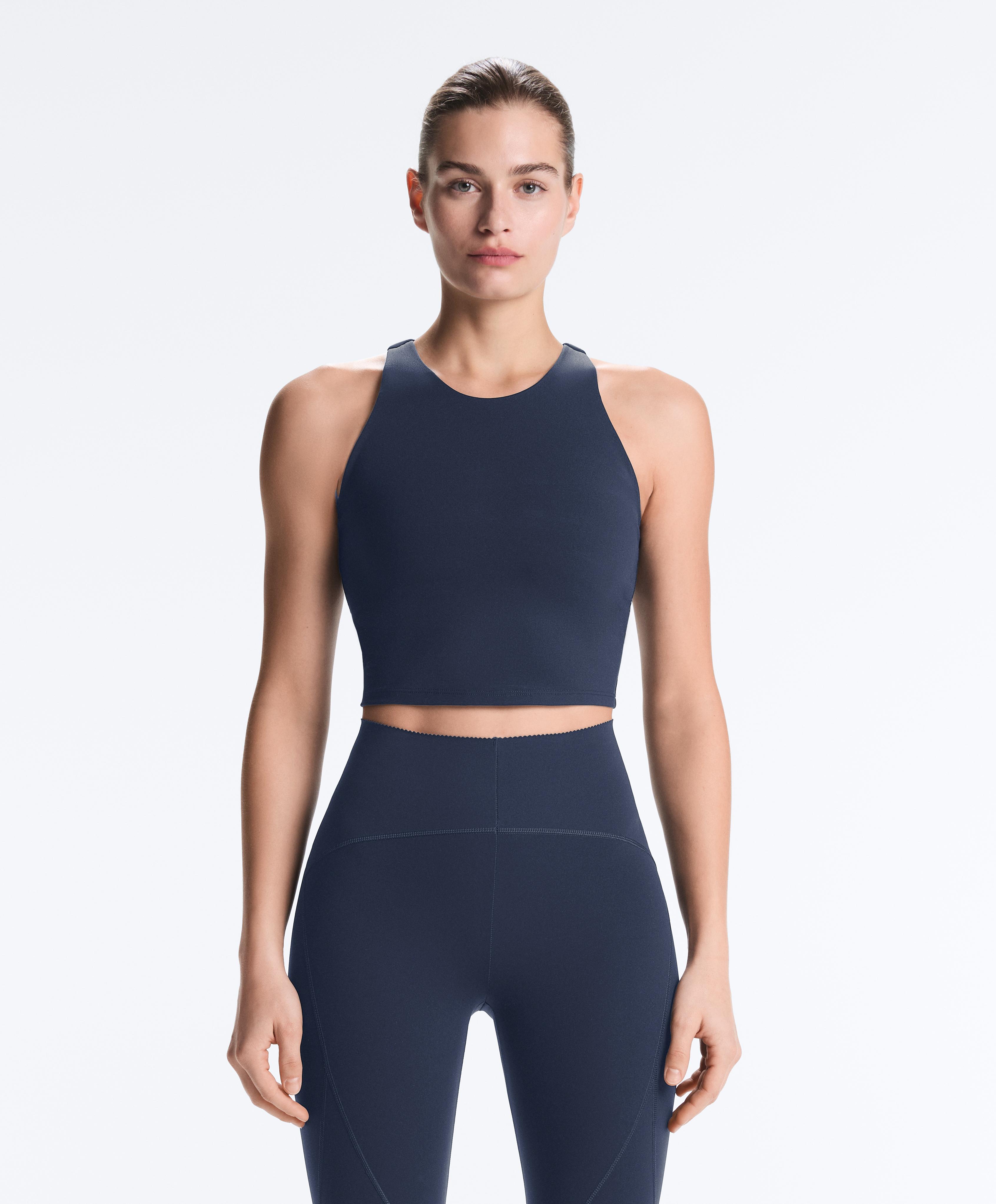 Compressive halter tank top — NAVY BLUE