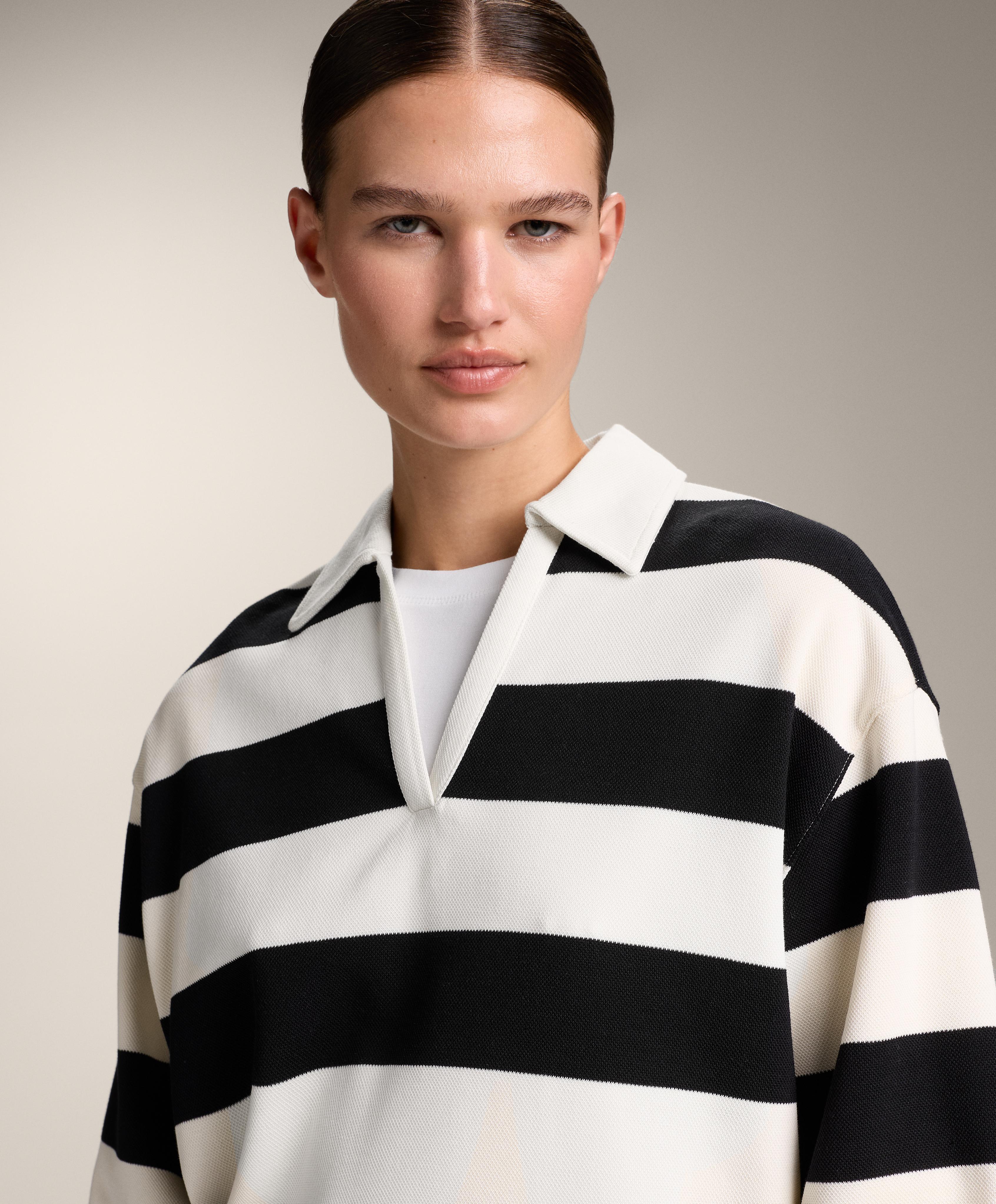 Striped cotton piqué polo shirt — BLACK