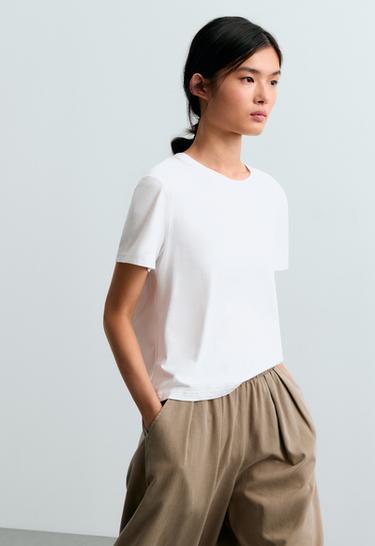 Regular cotton blend short-sleeve T-shirt — WHITE  2