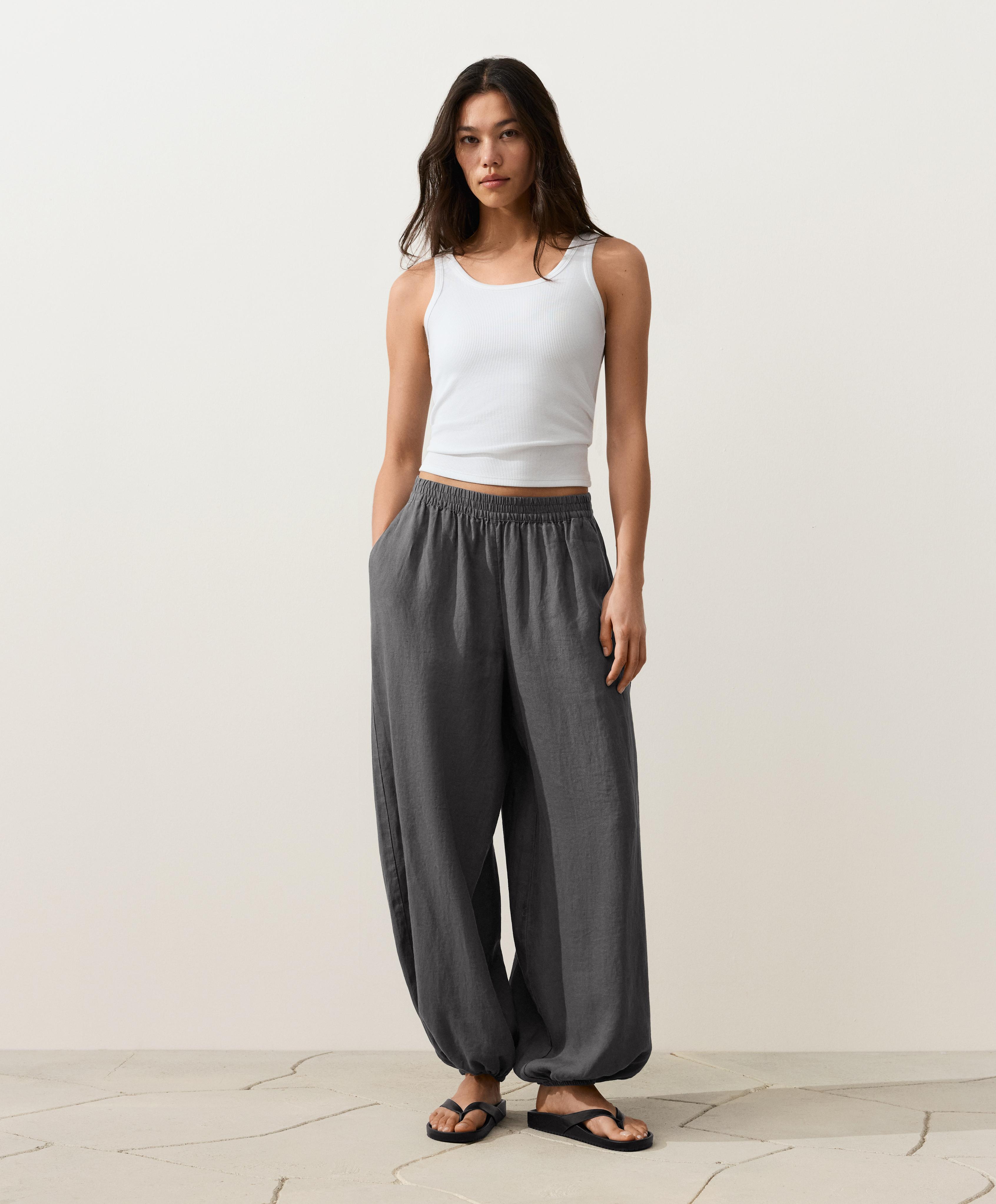 100% linen bloomer trousers — STEEL GREY