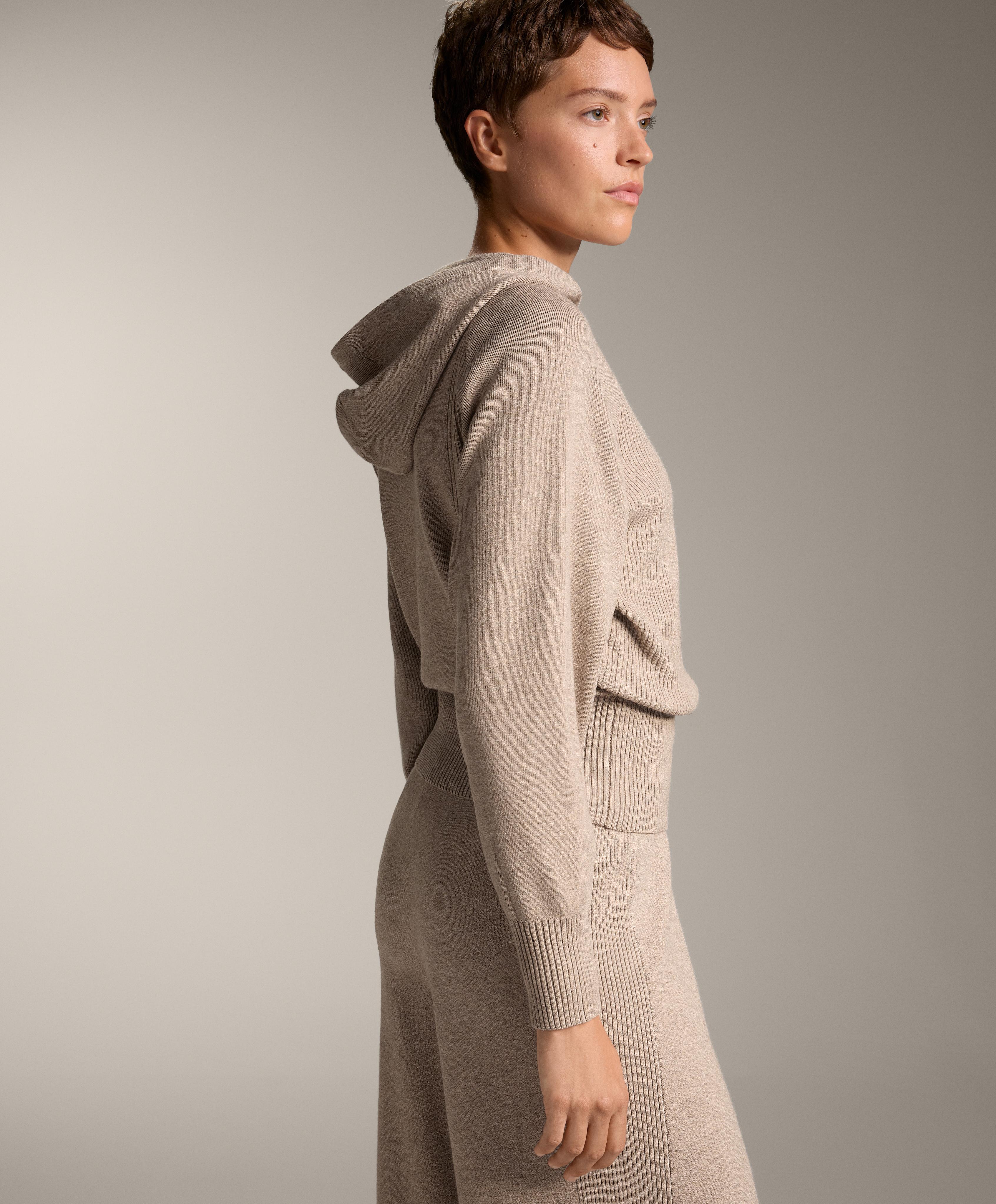 Rib jumper with drawstring hood and fitted waist