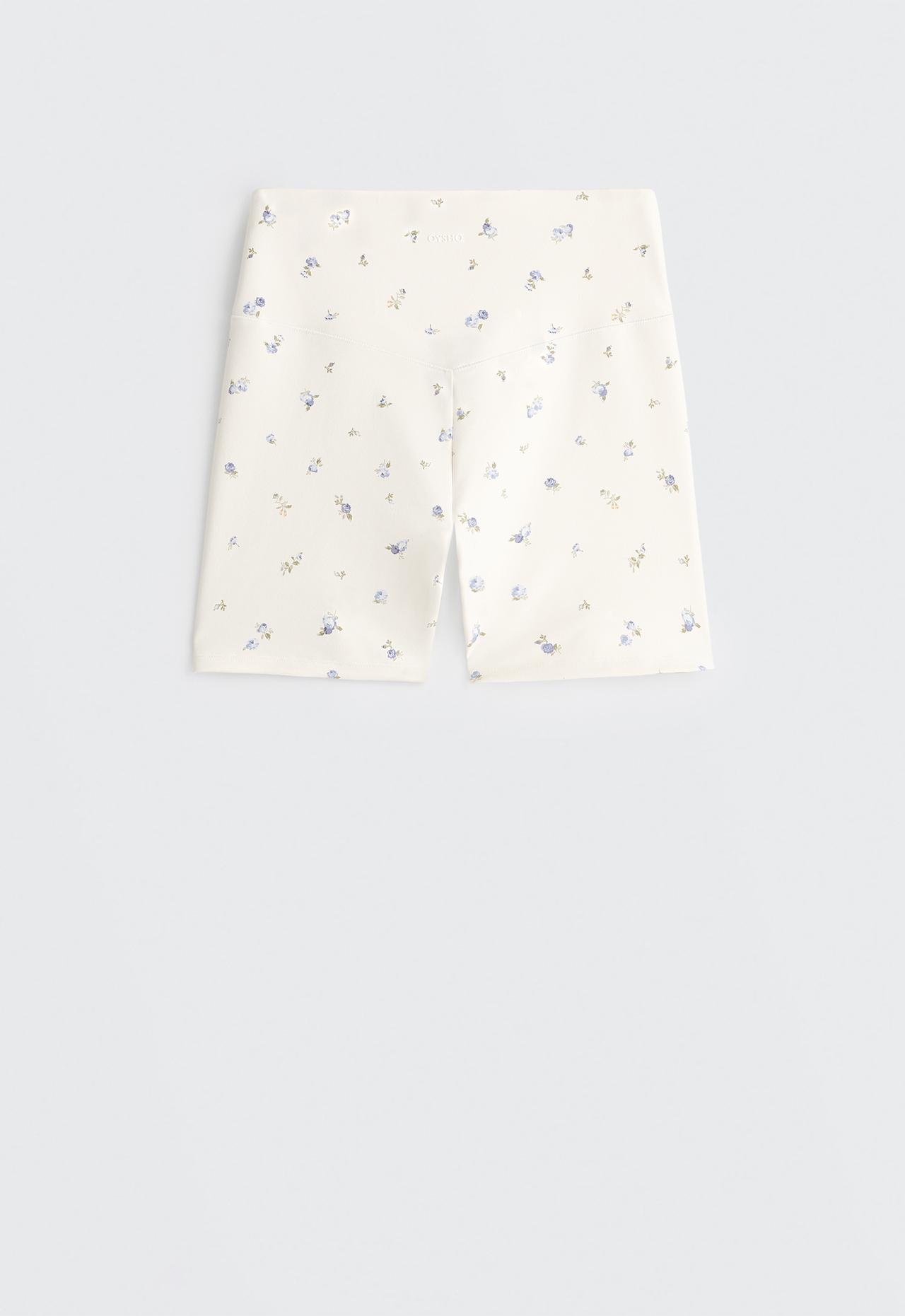 Evermove high-rise 10cm hot pants with floral print — PALE ECRU