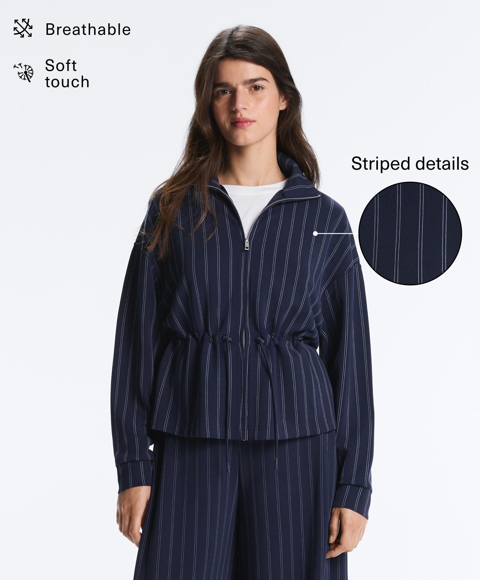 Soft-touch modal jacket with adjustable waist and high collar
