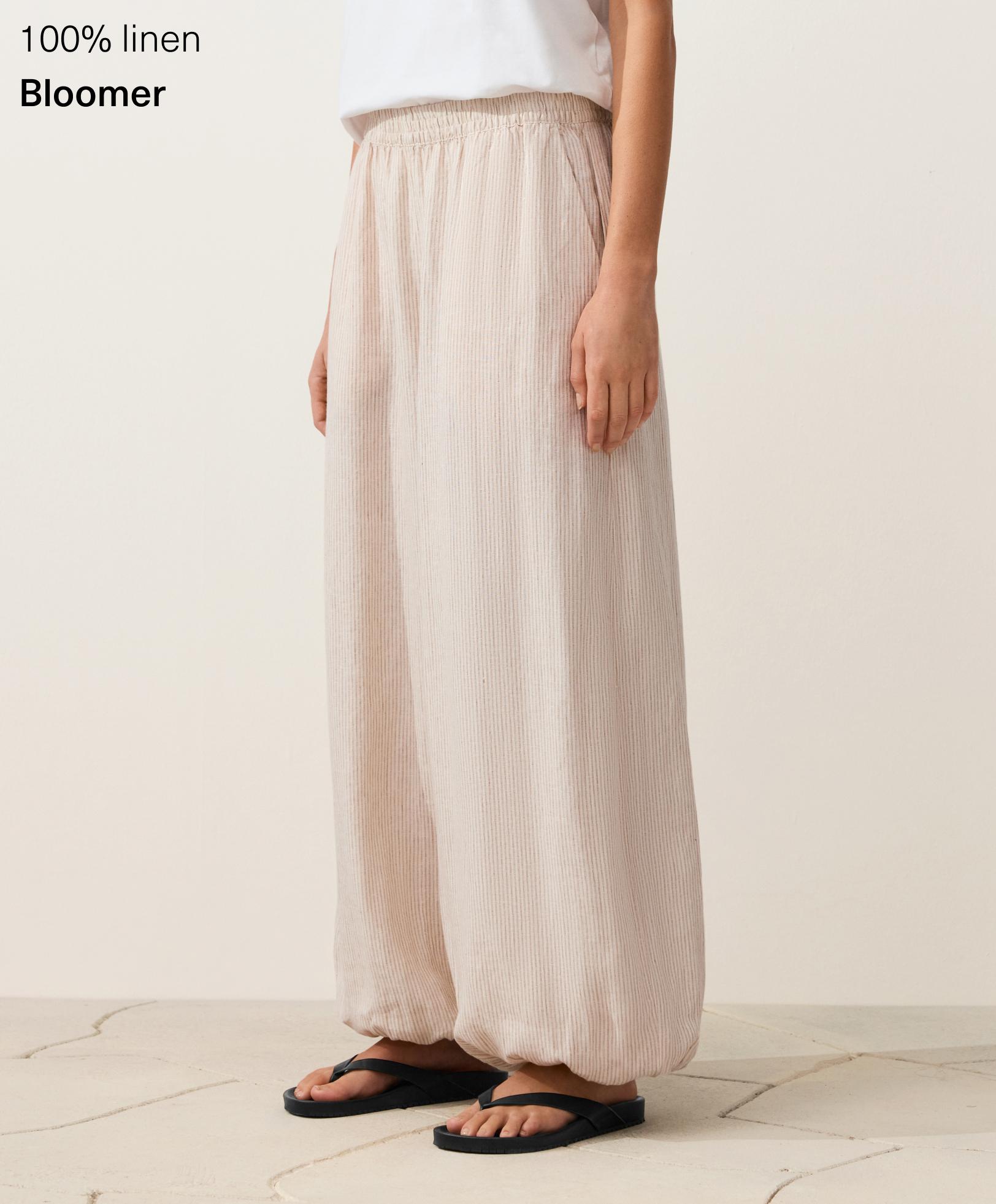 100% linen striped bloomer trousers