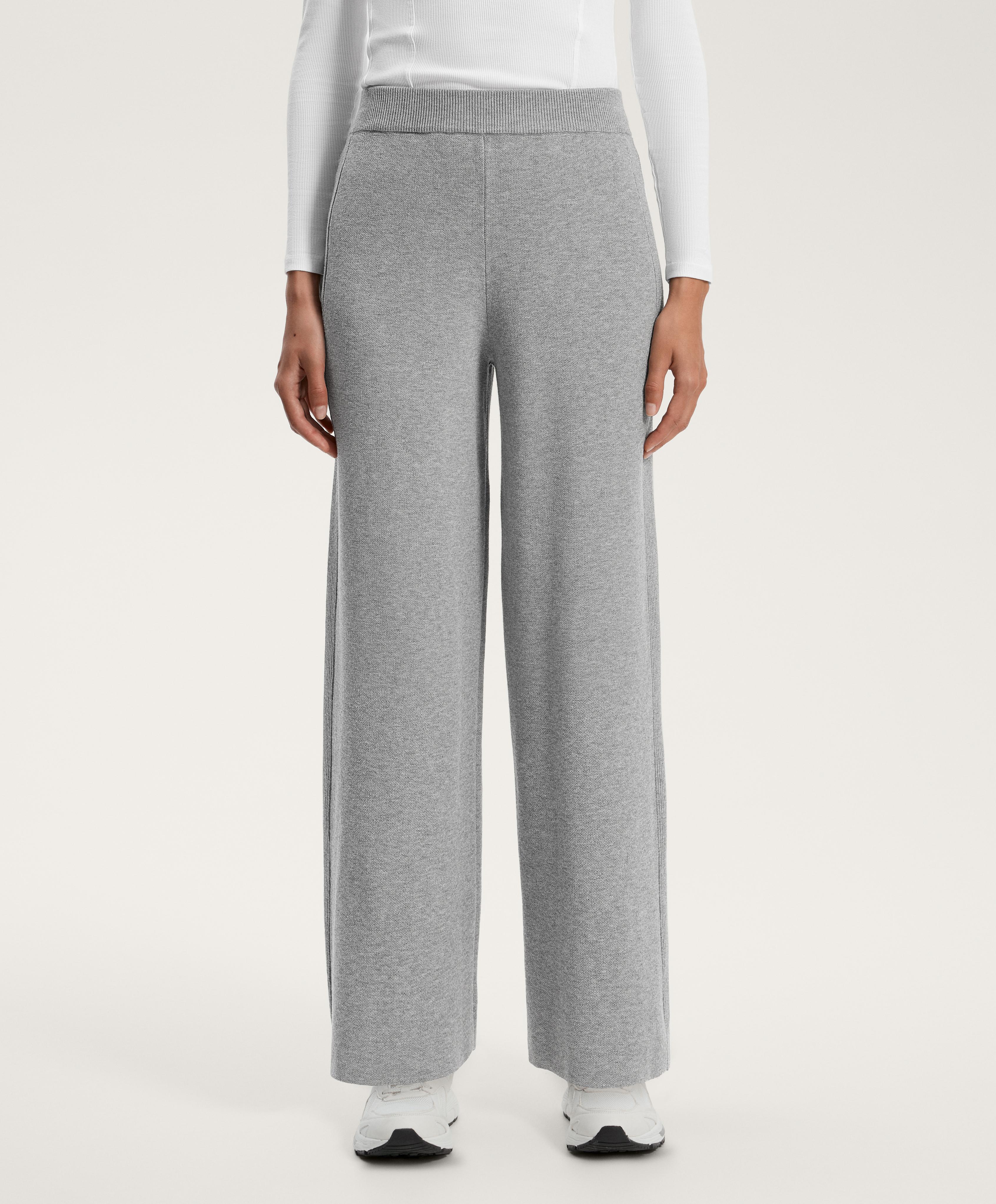 Pantaloni drepți rib lateral din tricot Pantaloni drepți rib lateral din tricot