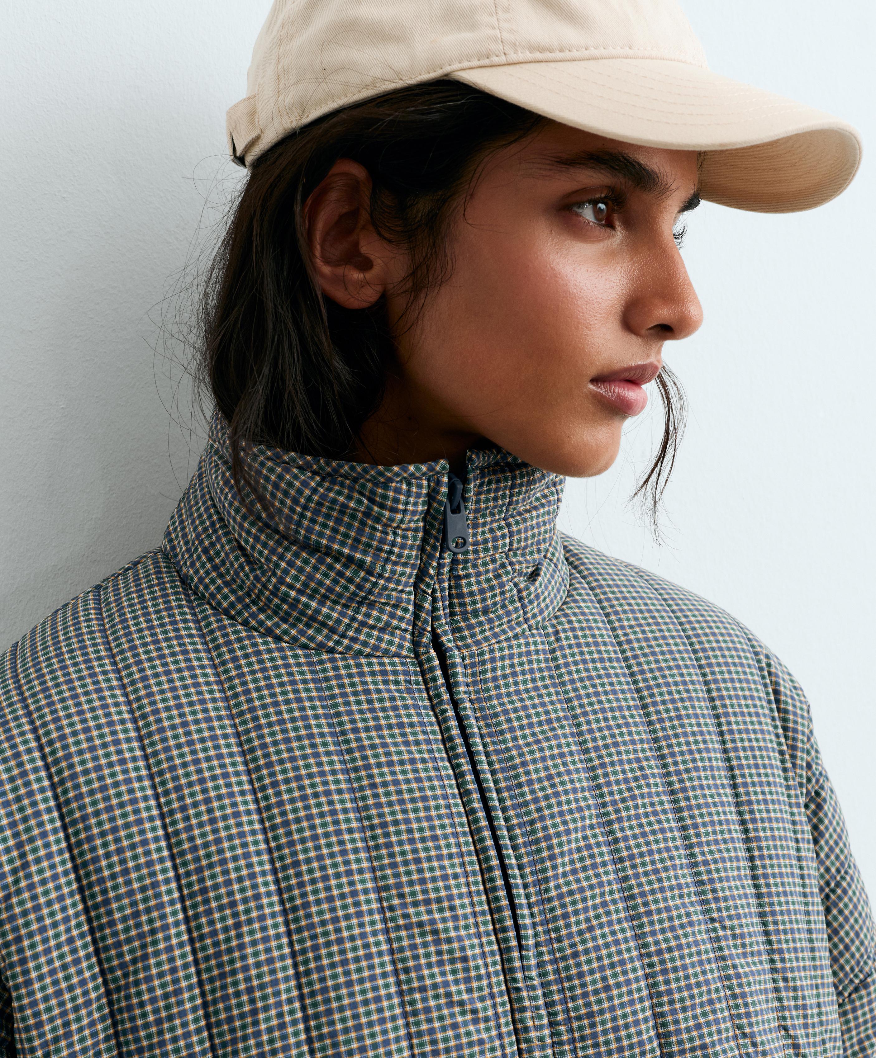 Checked midi padded jacket — BRIGHT LAVENDER