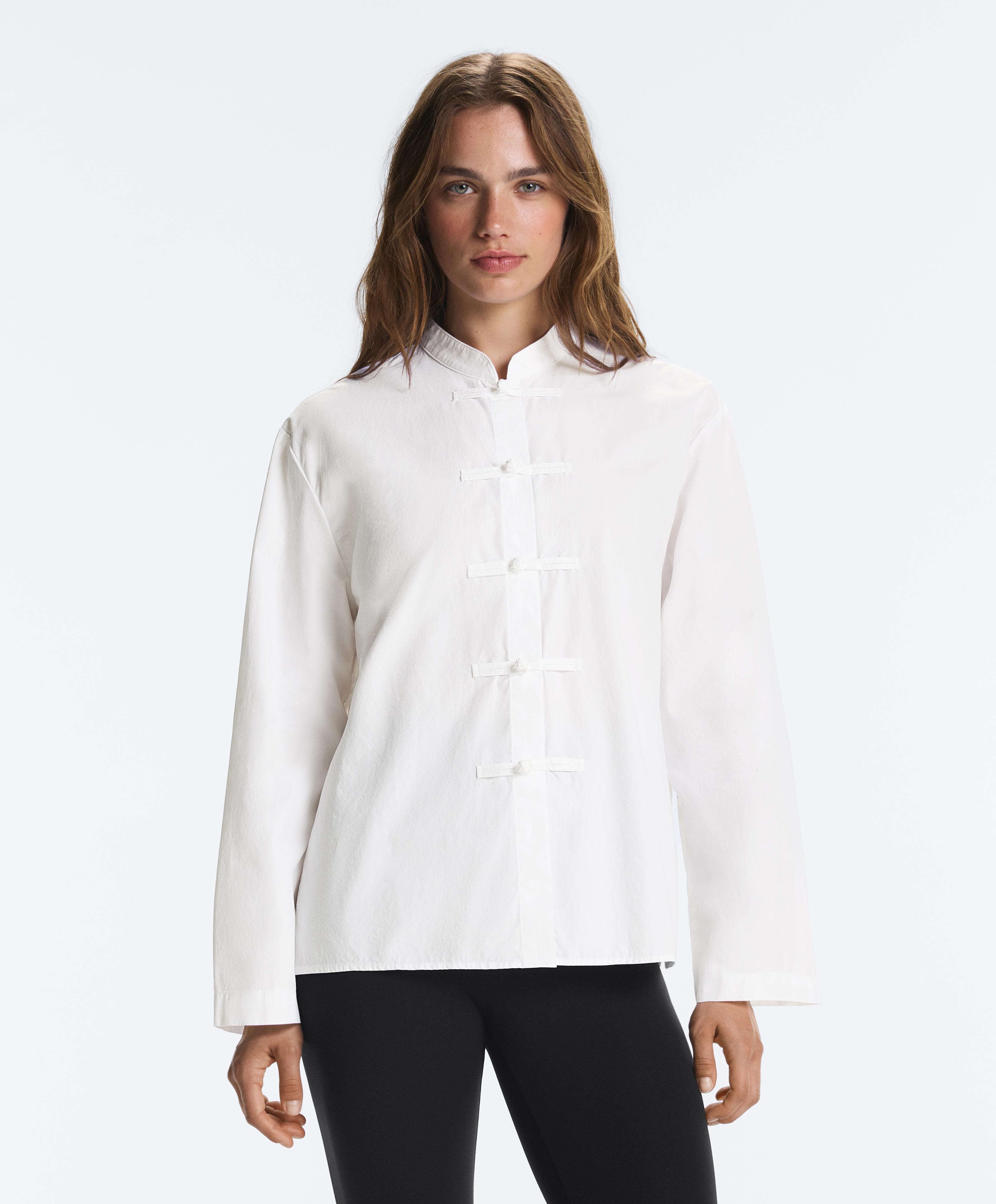 100% cotton stand-up collar shirt — WHITE