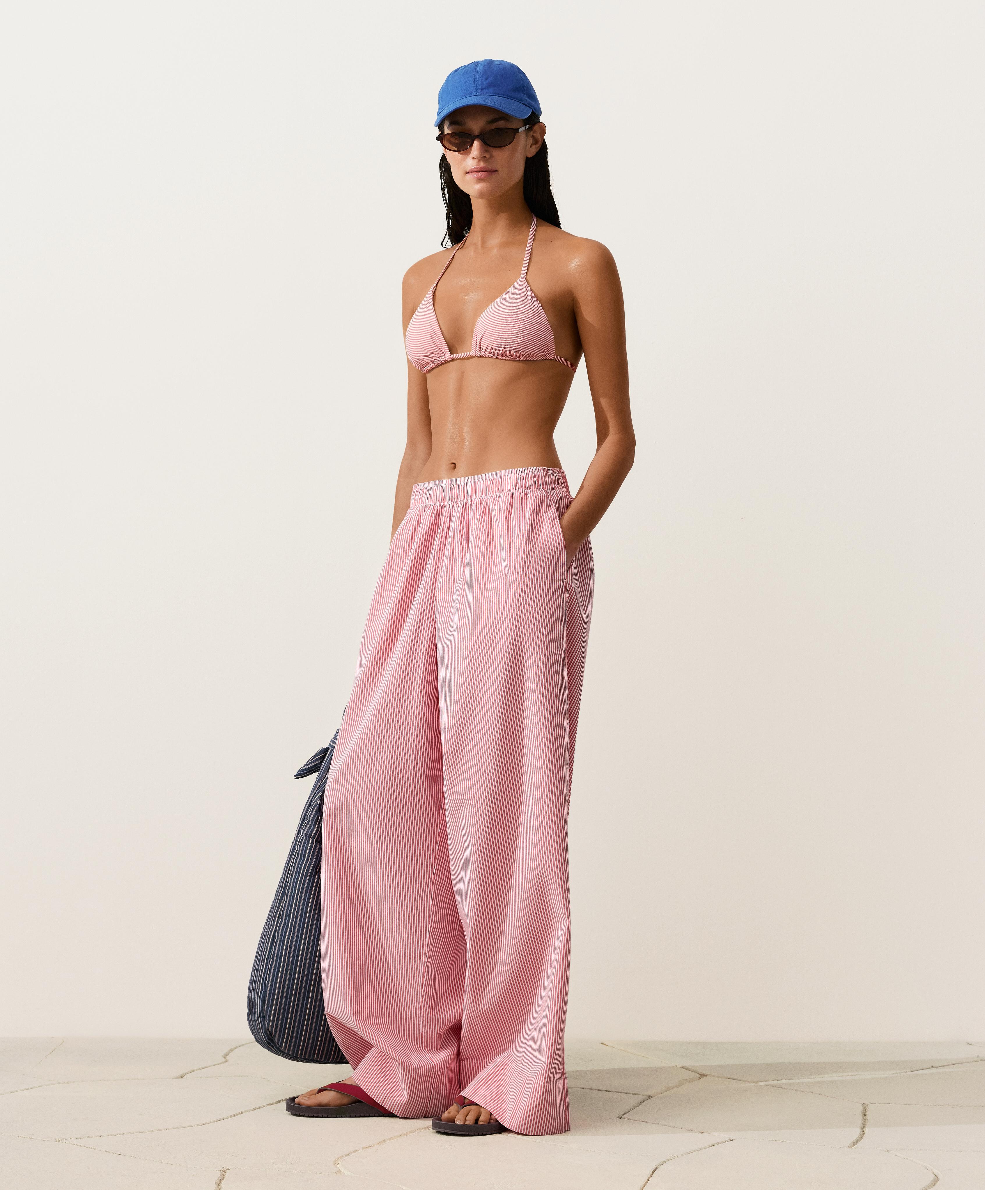 Stripe triangle bikini top — RED