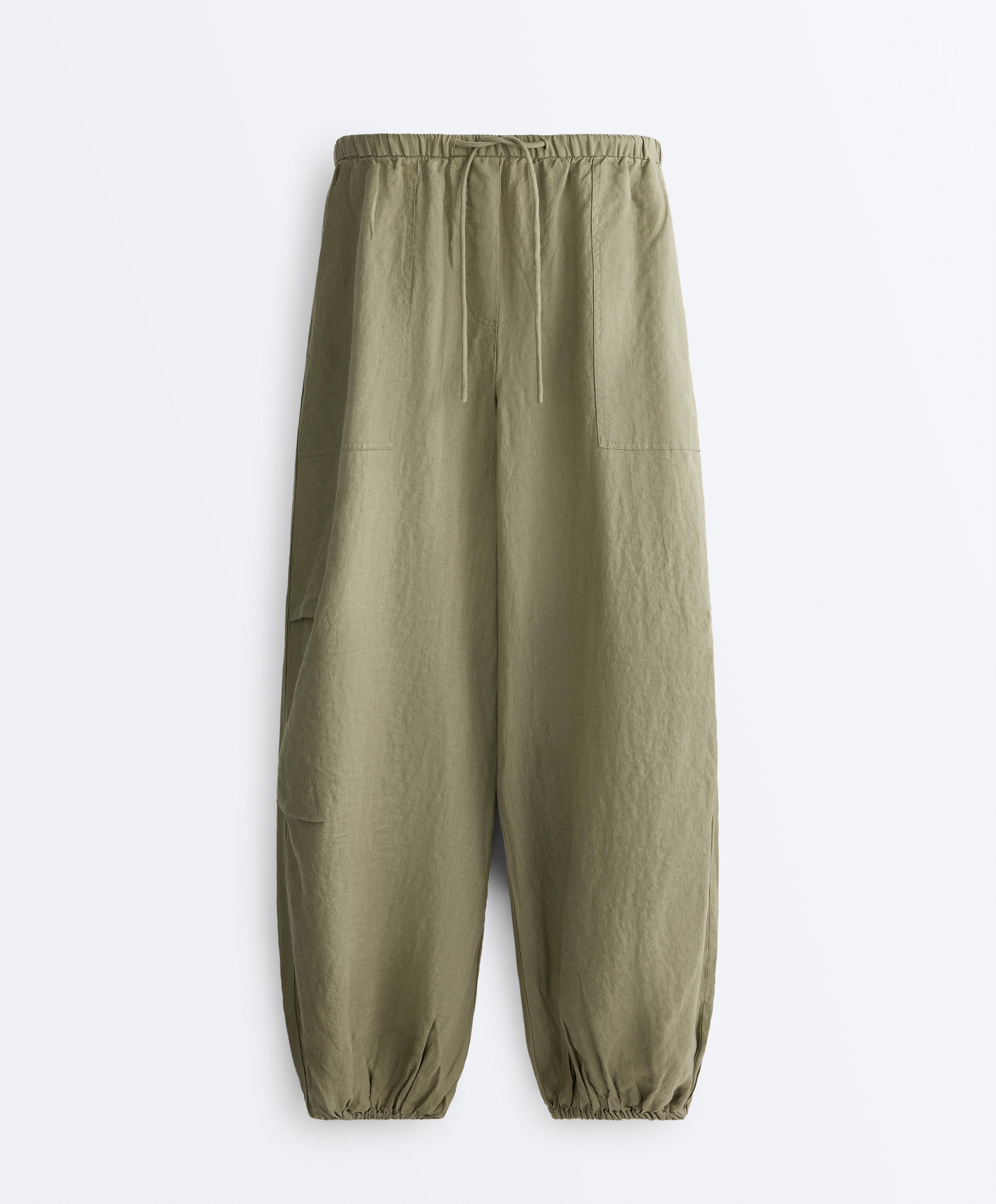 100% linen cargo bloomer trousers — YELLOW GREEN