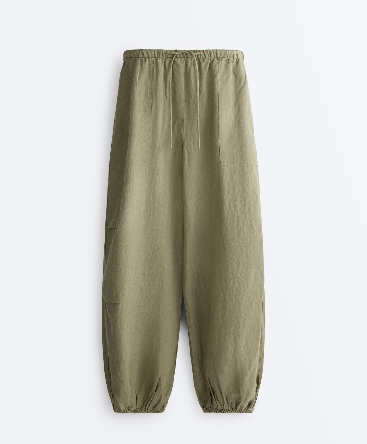 100% linen cargo bloomer trousers — YELLOW GREEN