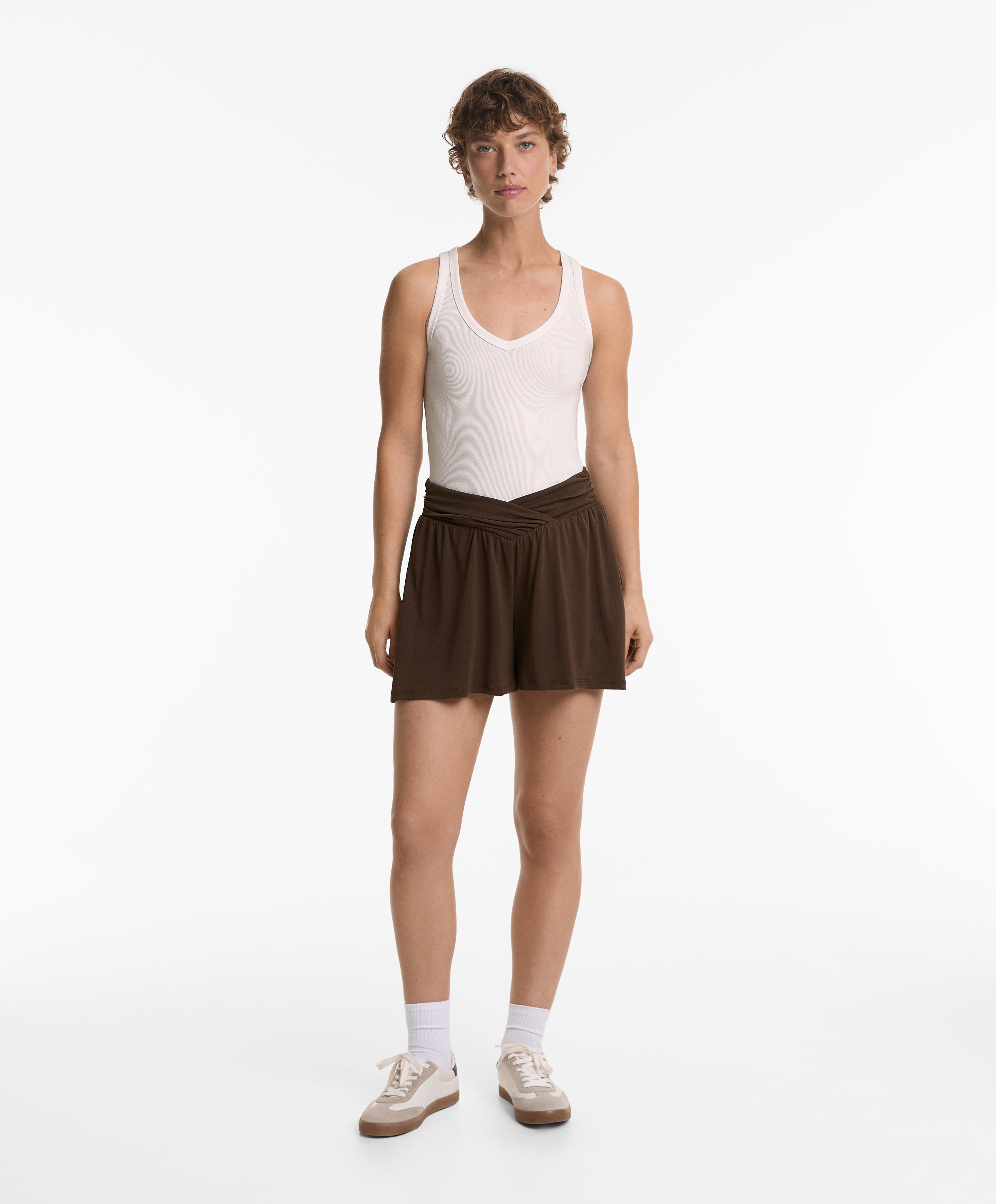 Extra wide leg flowy V-waist shorts with modal - Sale Extra wide leg flowy V-waist shorts with modal - Sale