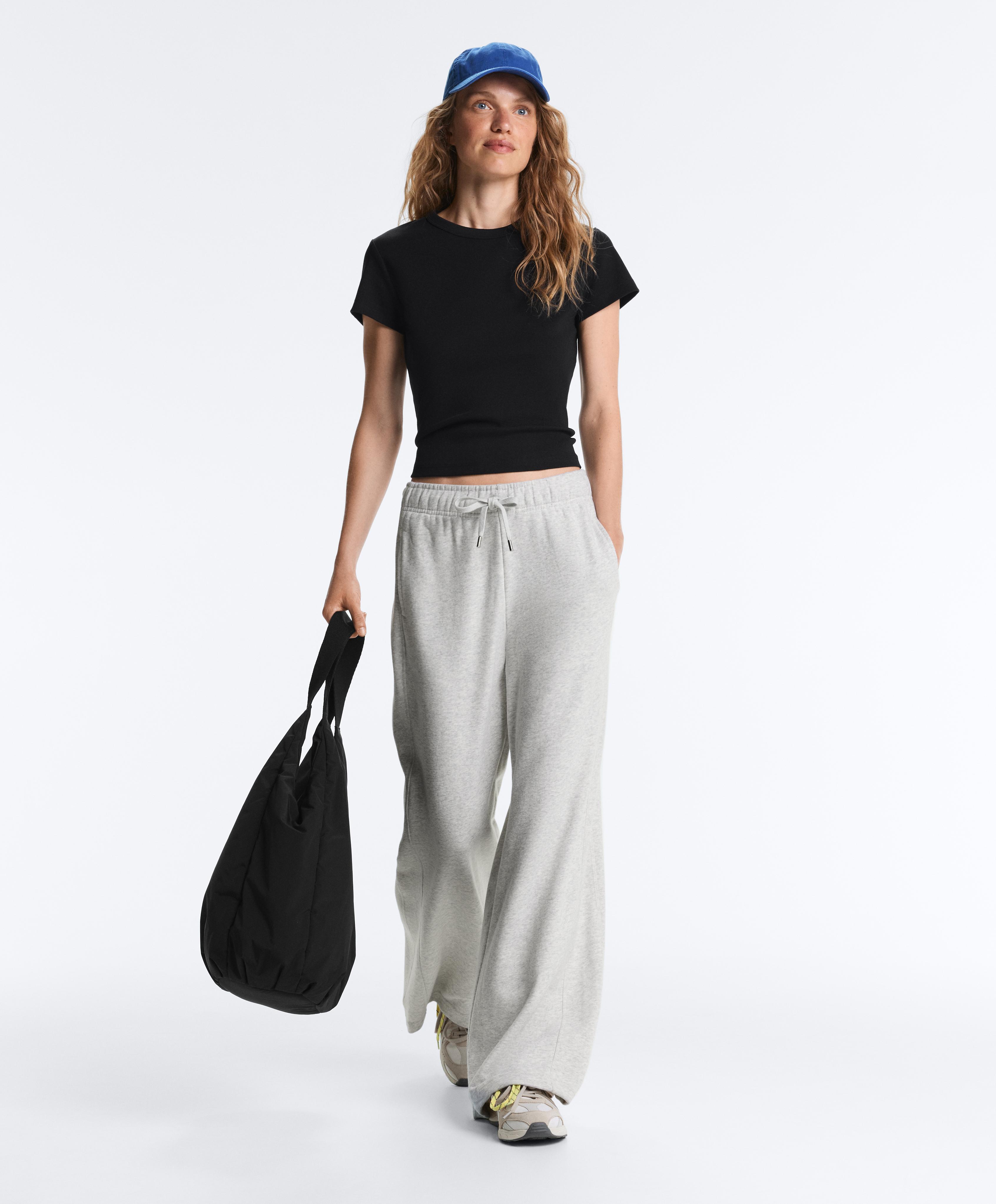 Fitted rib cotton blend T-shirt