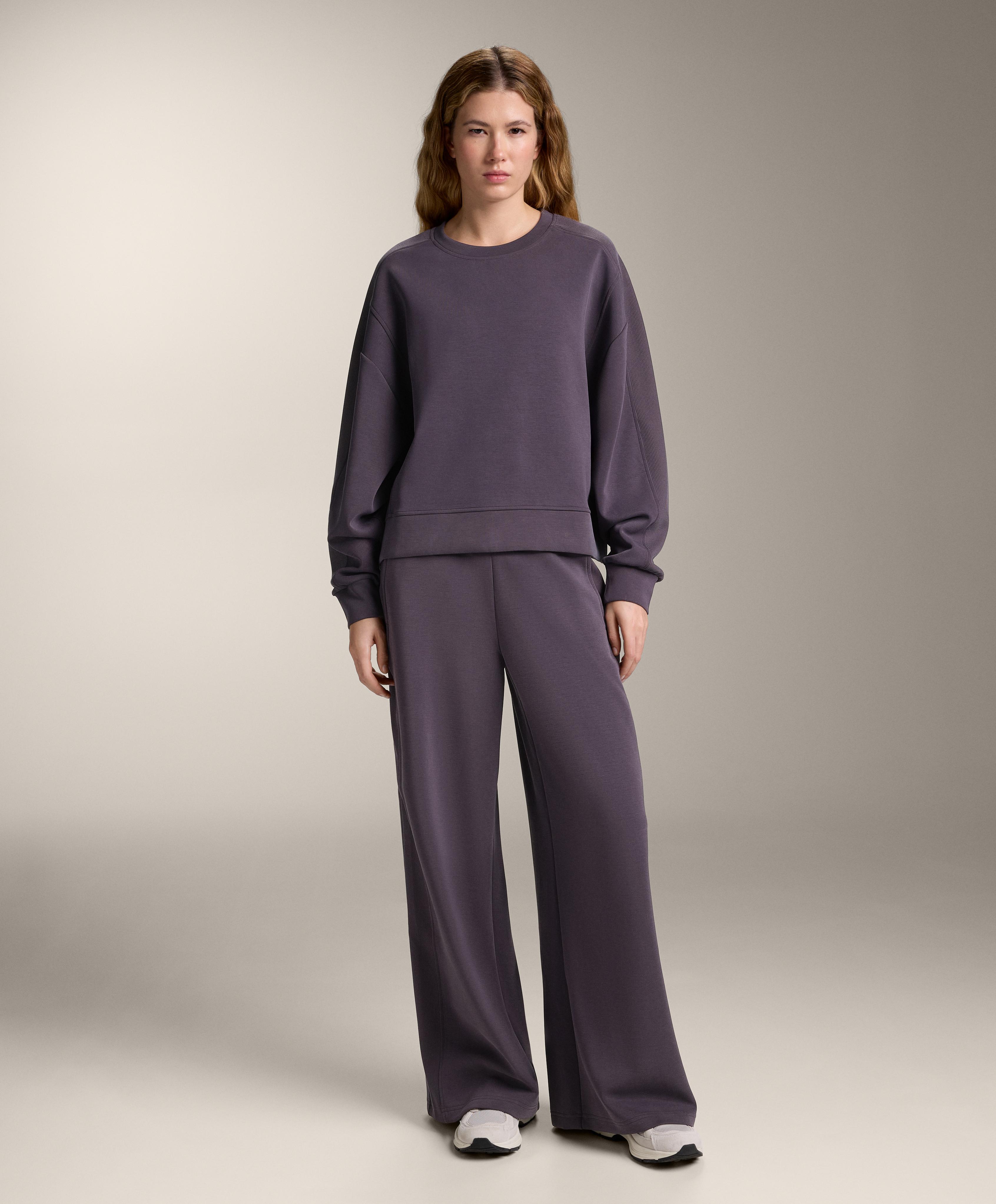 Deep purple rib straight-leg Total look with brushed modal