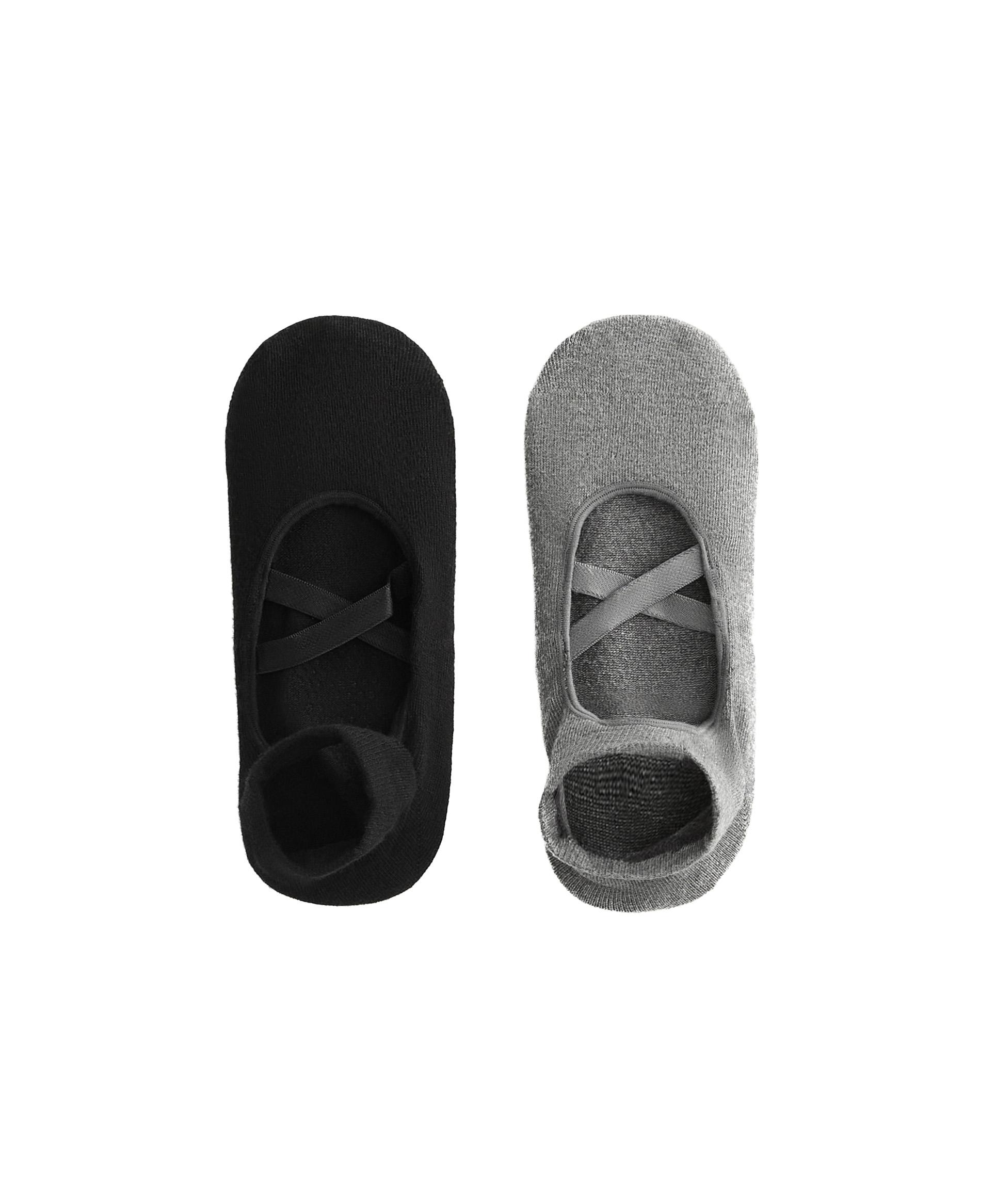 2 pairs of cotton blend yoga and Pilates socks with crossover straps — BLACK