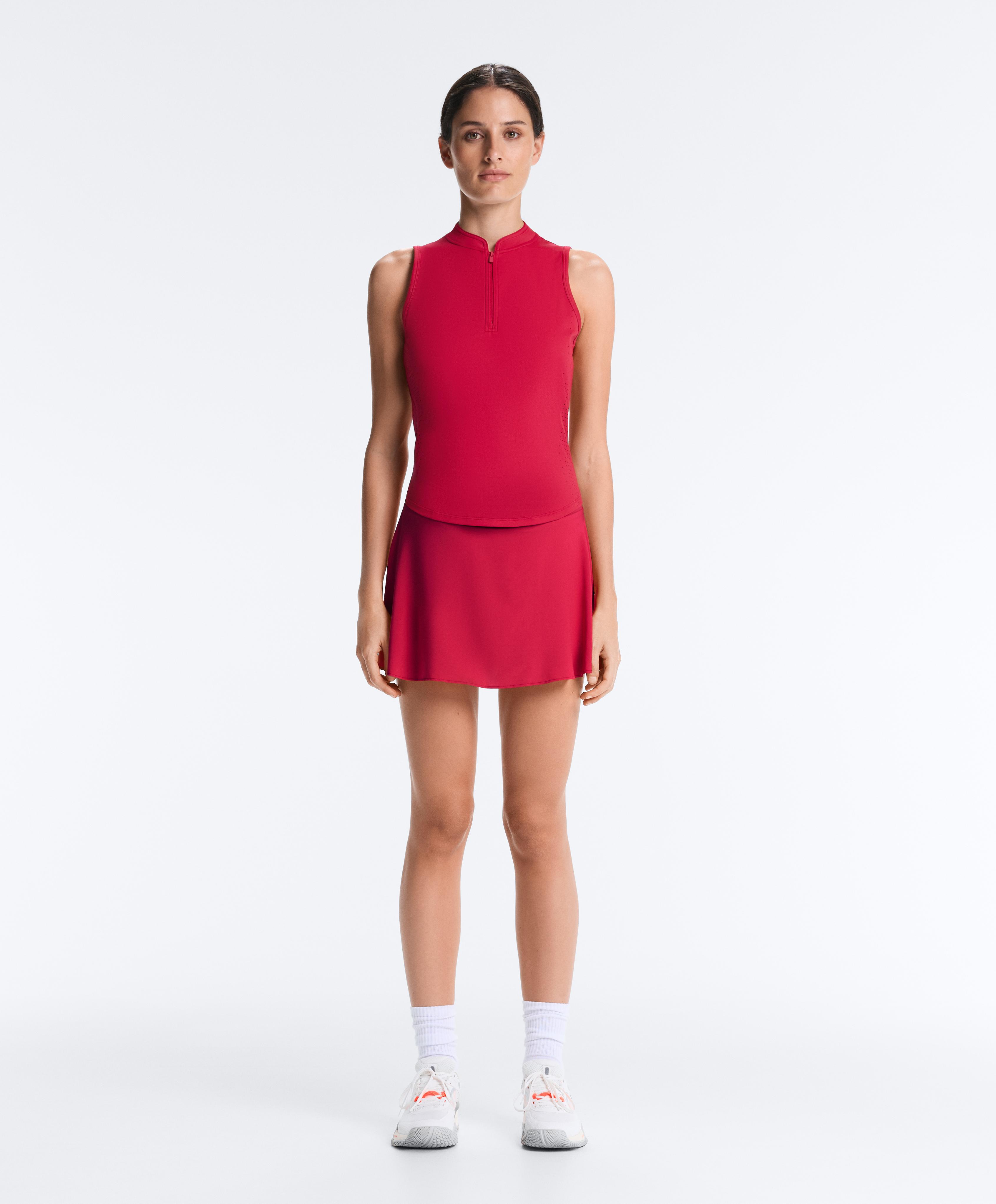 Technical sleeveless T-shirt with half zip — RED