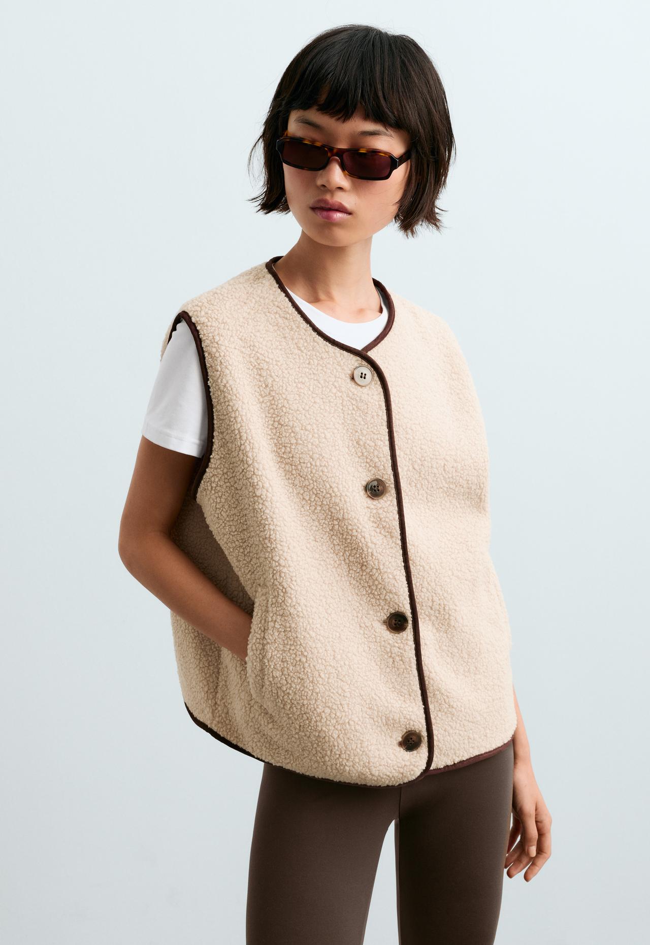 Faux-shearling button gilet — CREAM